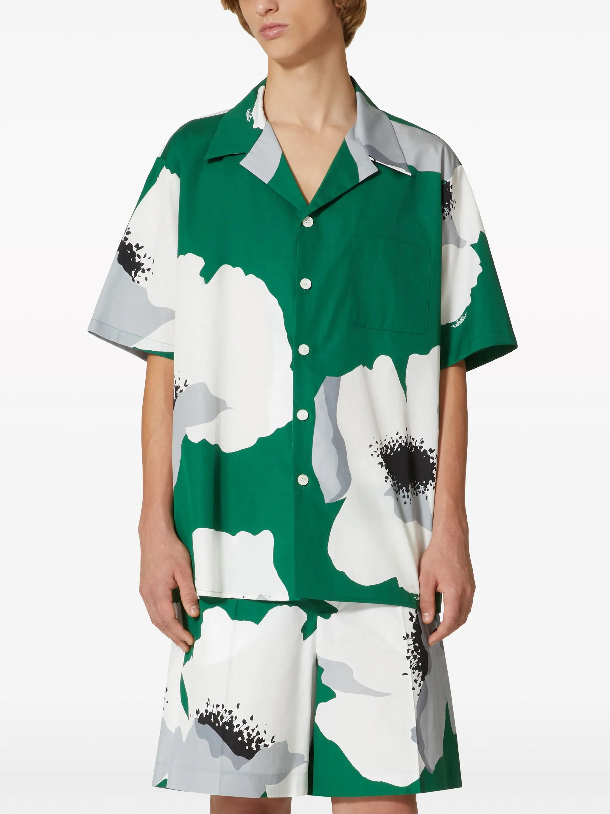 Flower Portrait-print bowling shirt