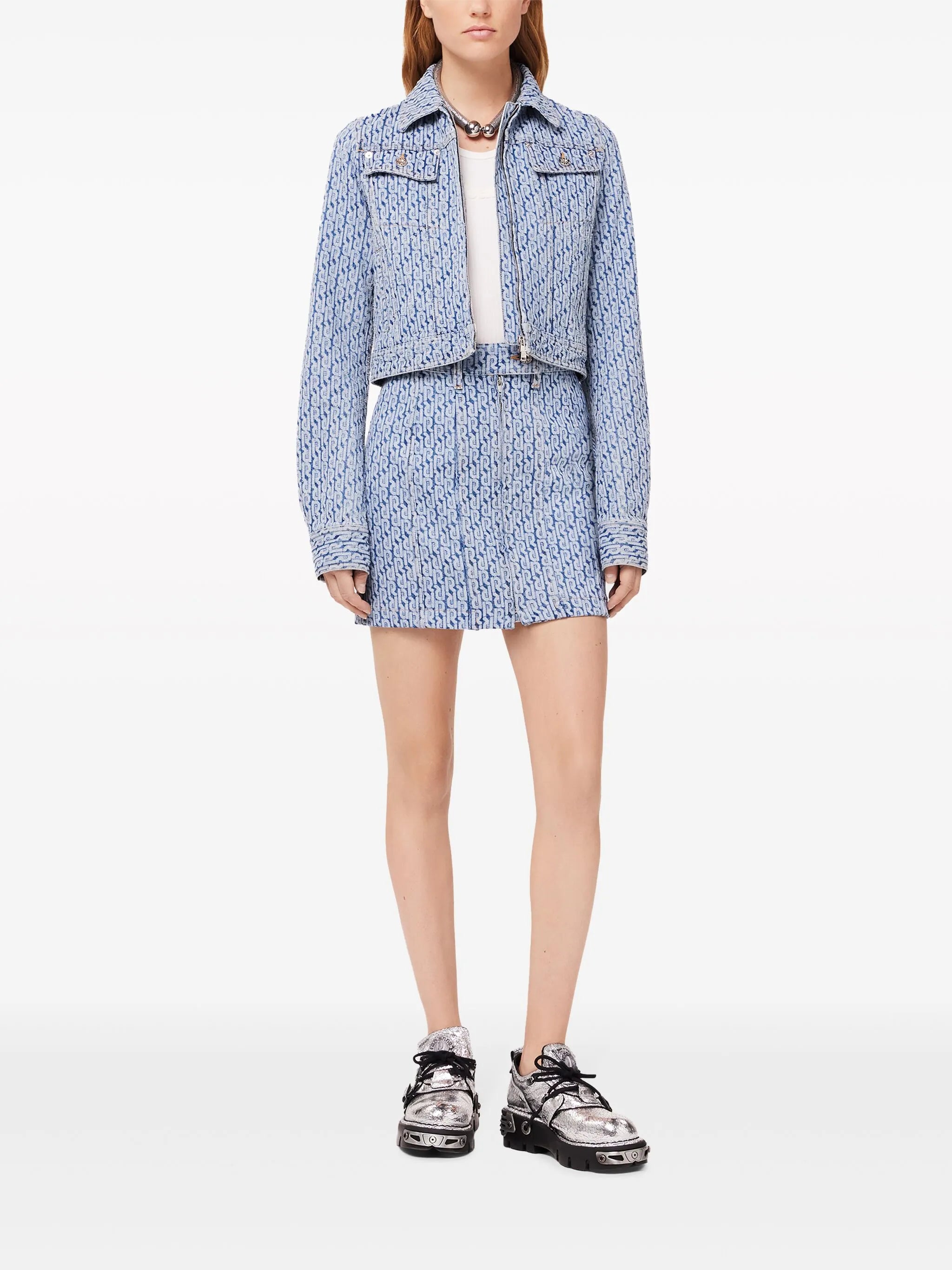 monogram-pattern cotton denim jacket