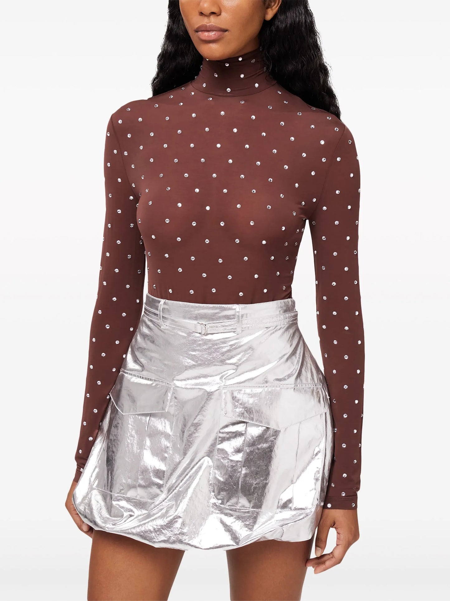 crystal-embellished high-neck top