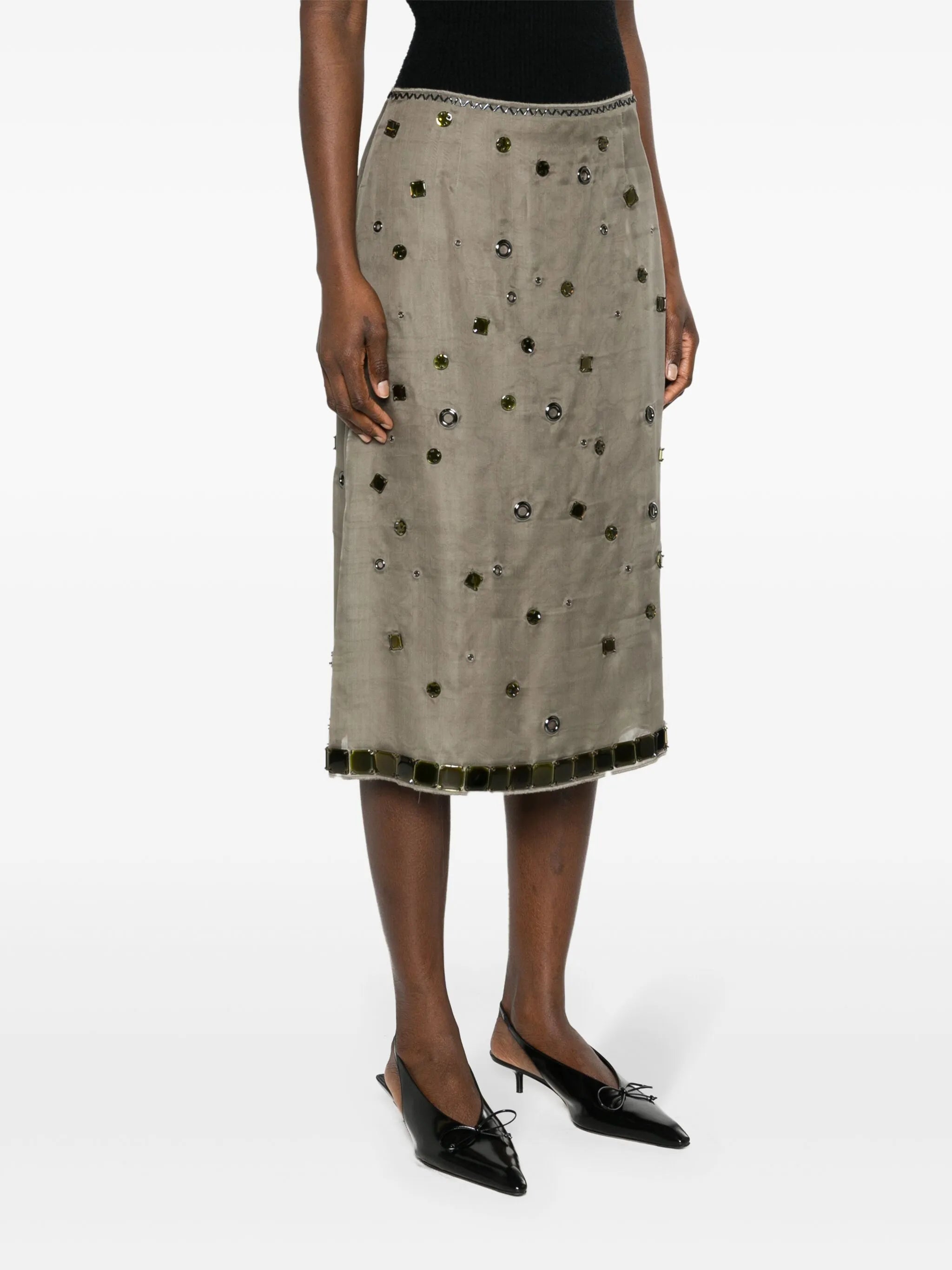 crystal-embellished silk midi skirt