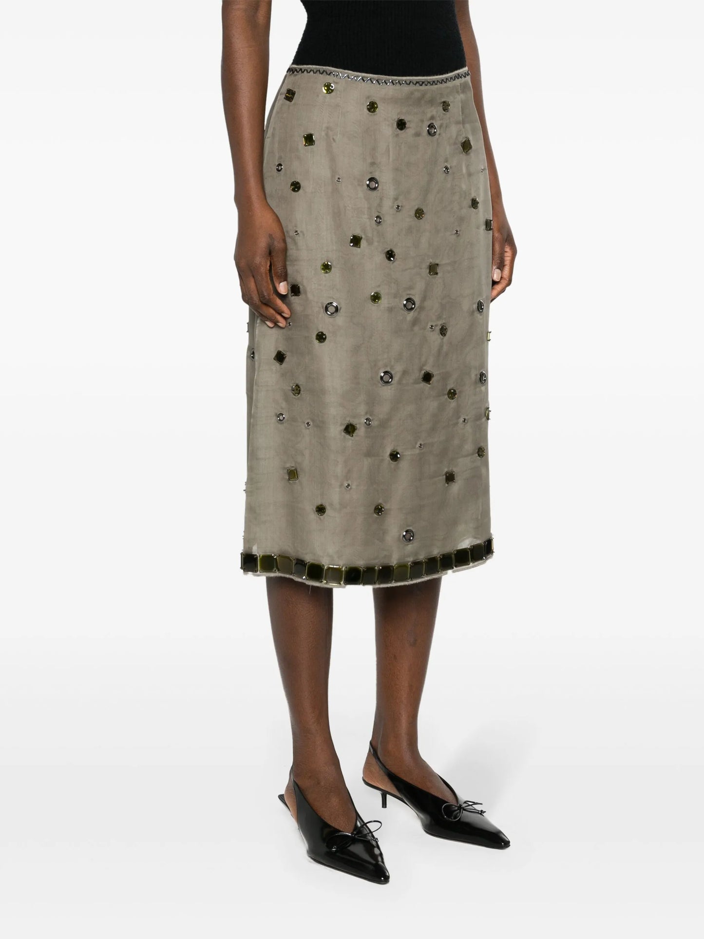 crystal-embellished silk midi skirt