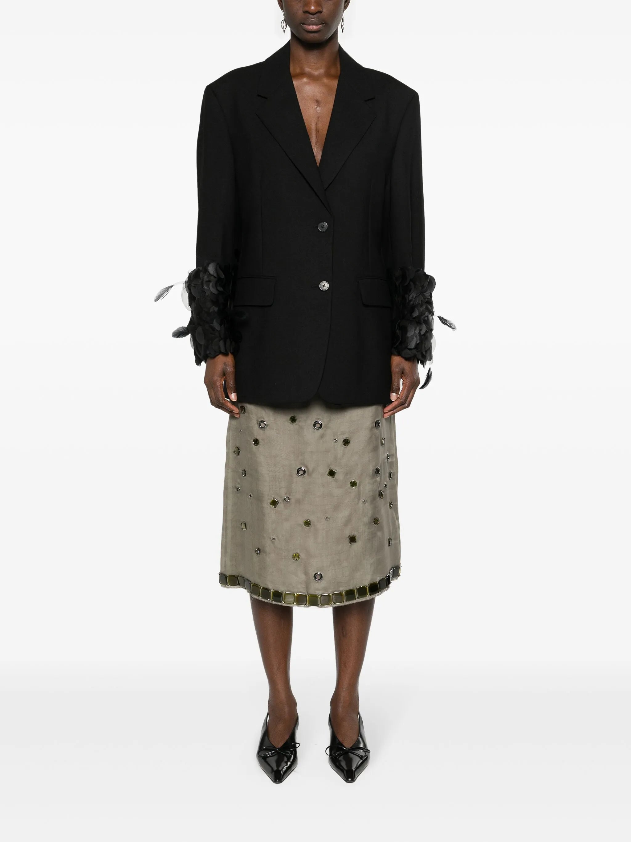 crystal-embellished silk midi skirt