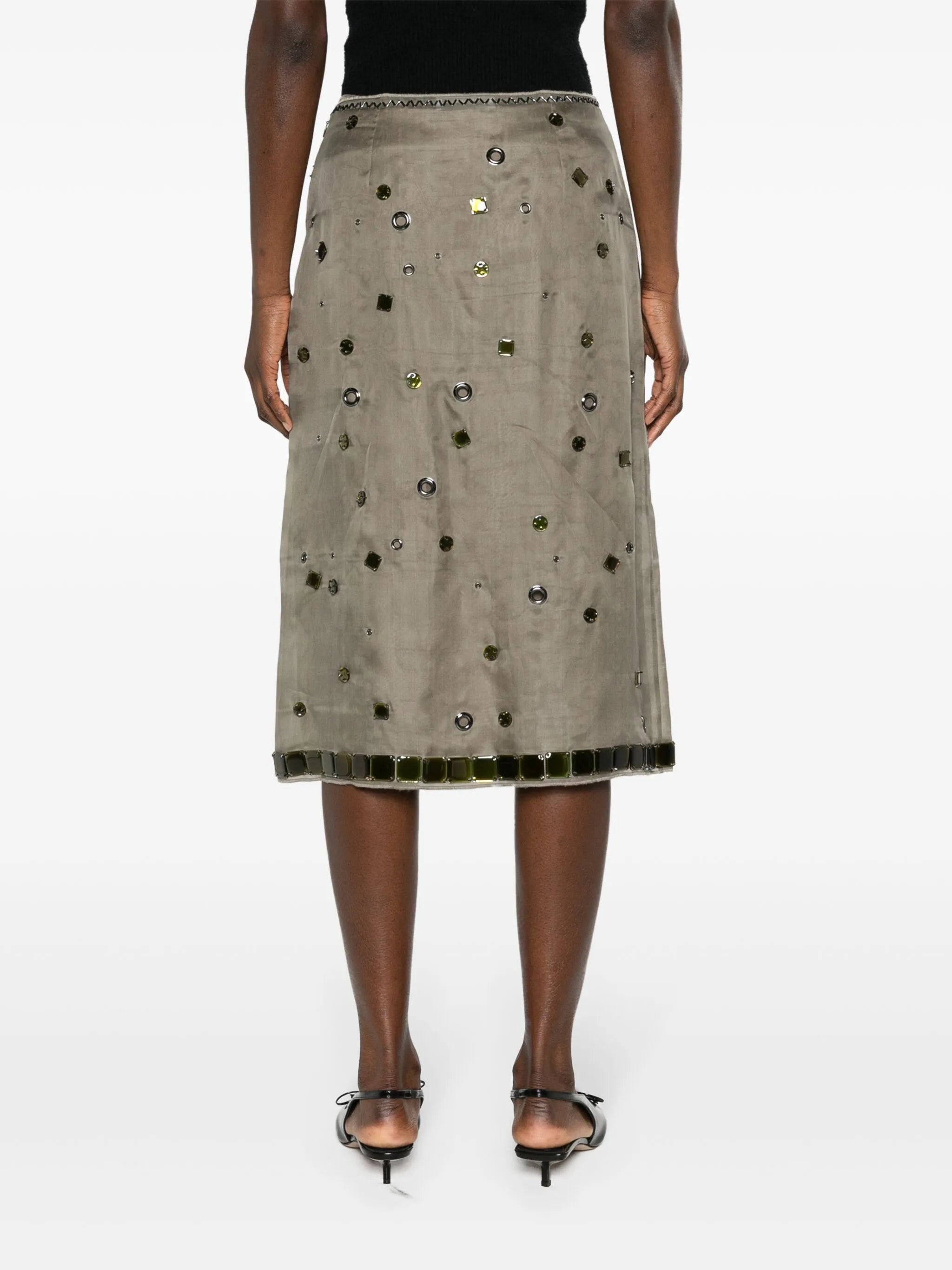 crystal-embellished silk midi skirt