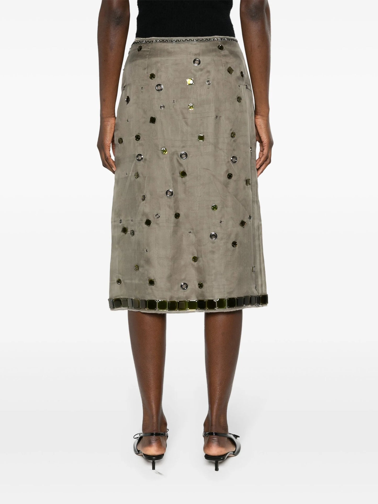 crystal-embellished silk midi skirt