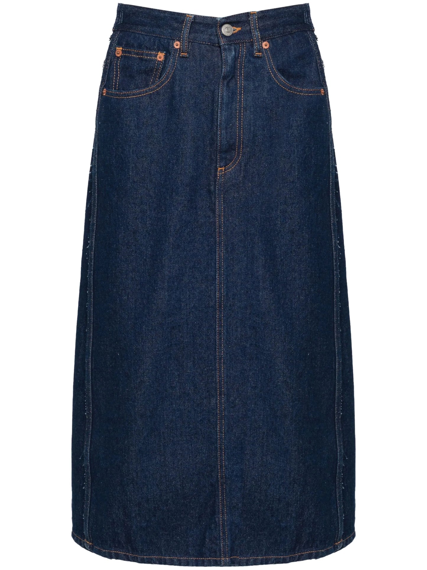 denim wrap midi skirt