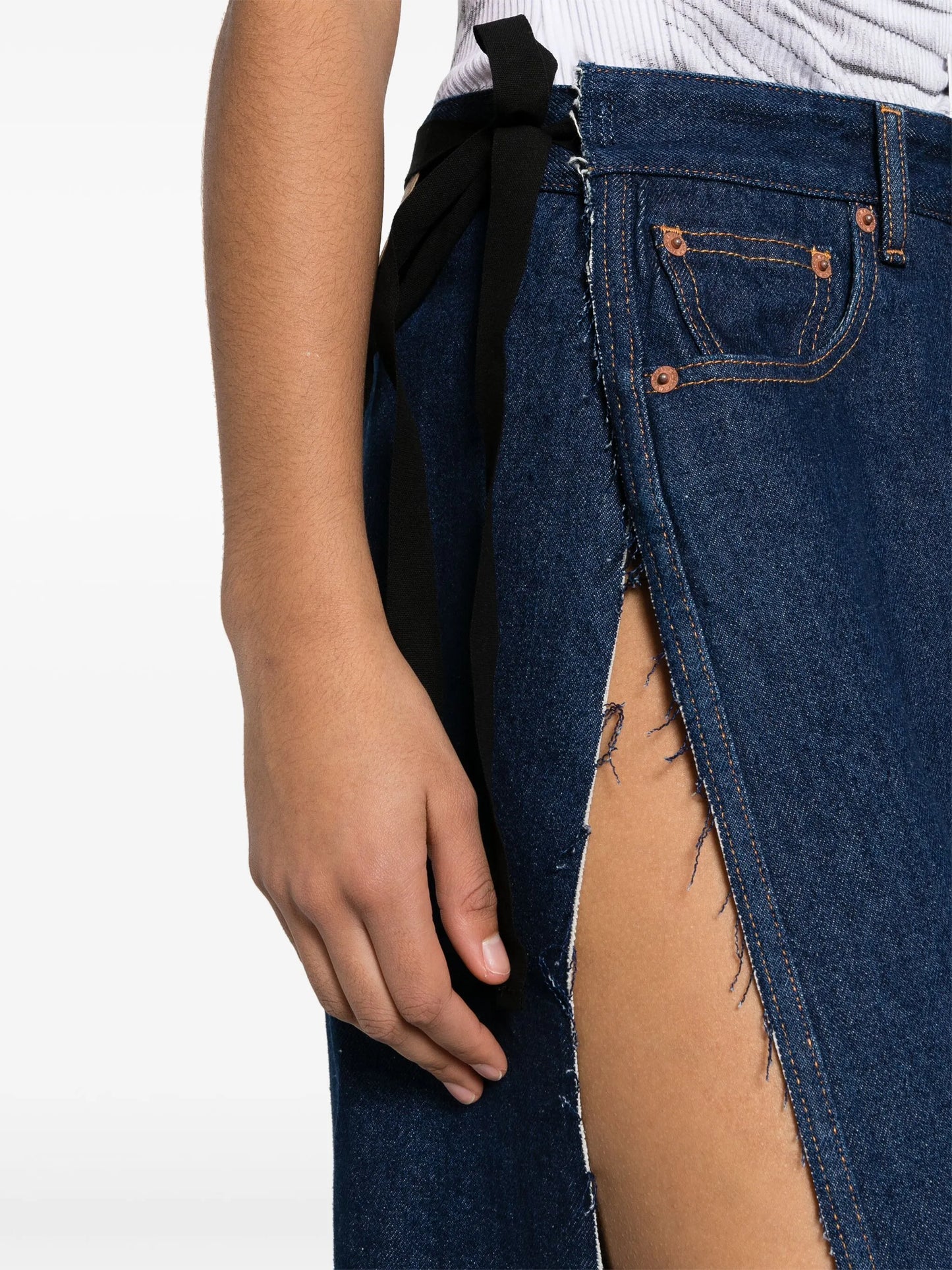 denim wrap midi skirt