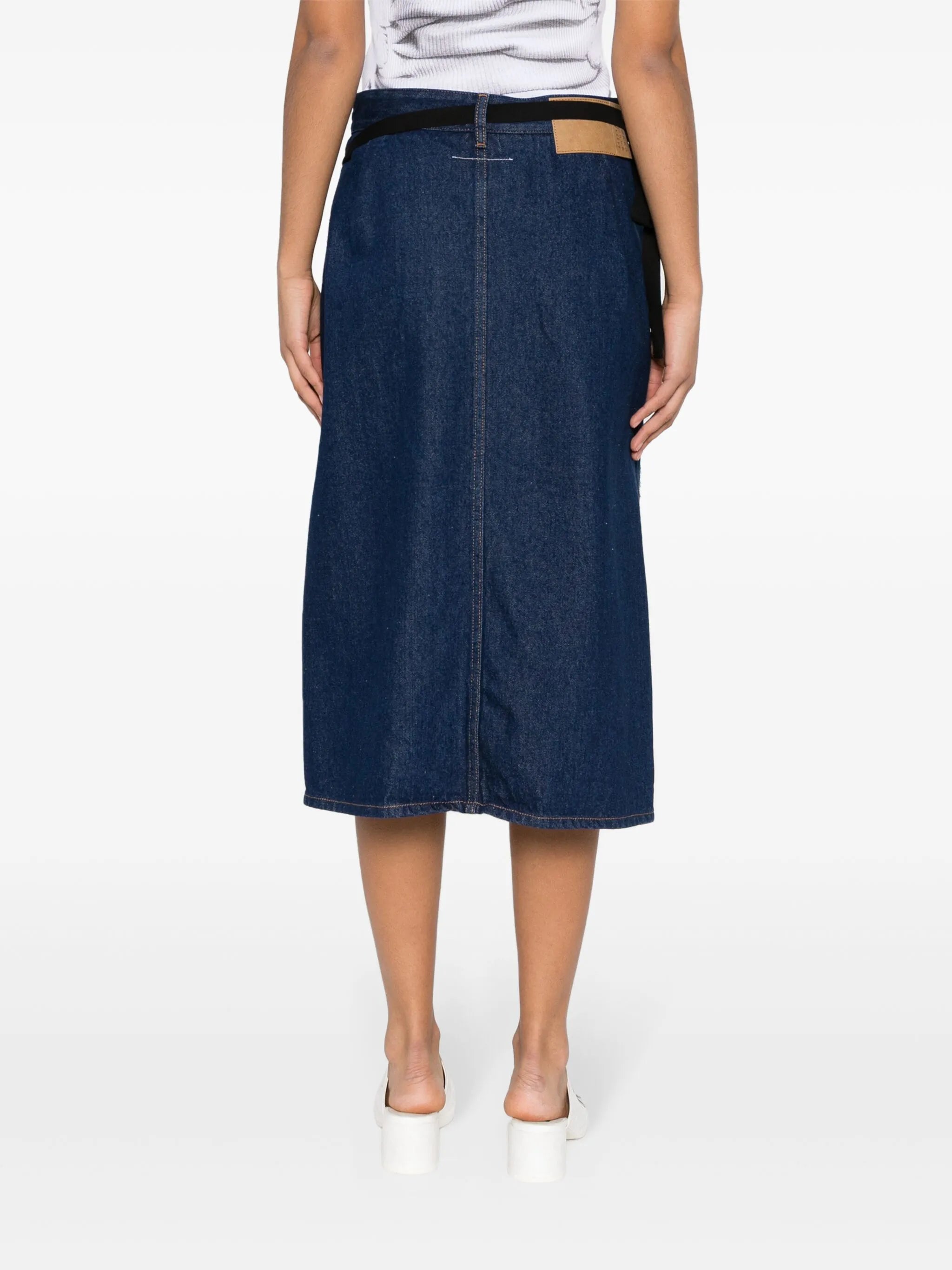 denim wrap midi skirt