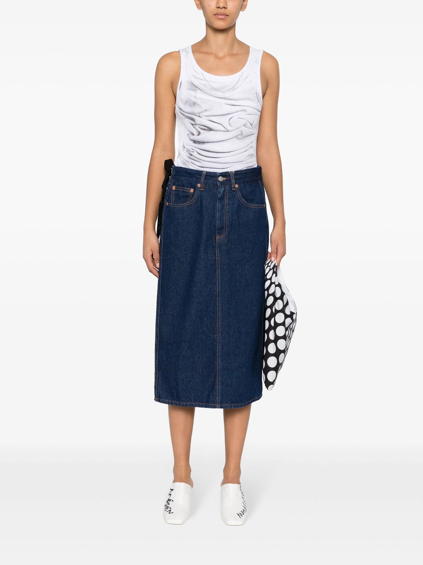 denim wrap midi skirt