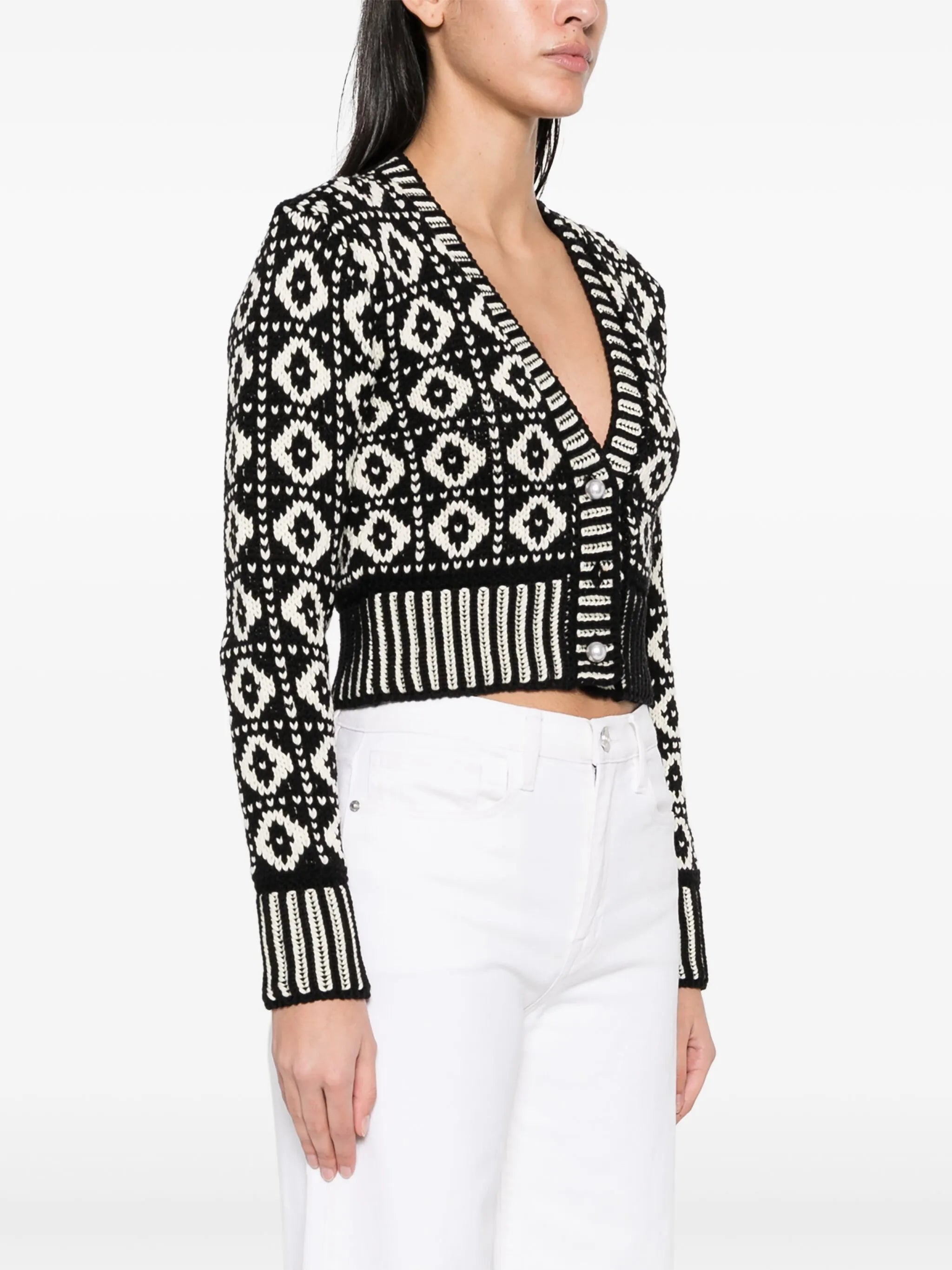 jacquard-pattern wool cardigan