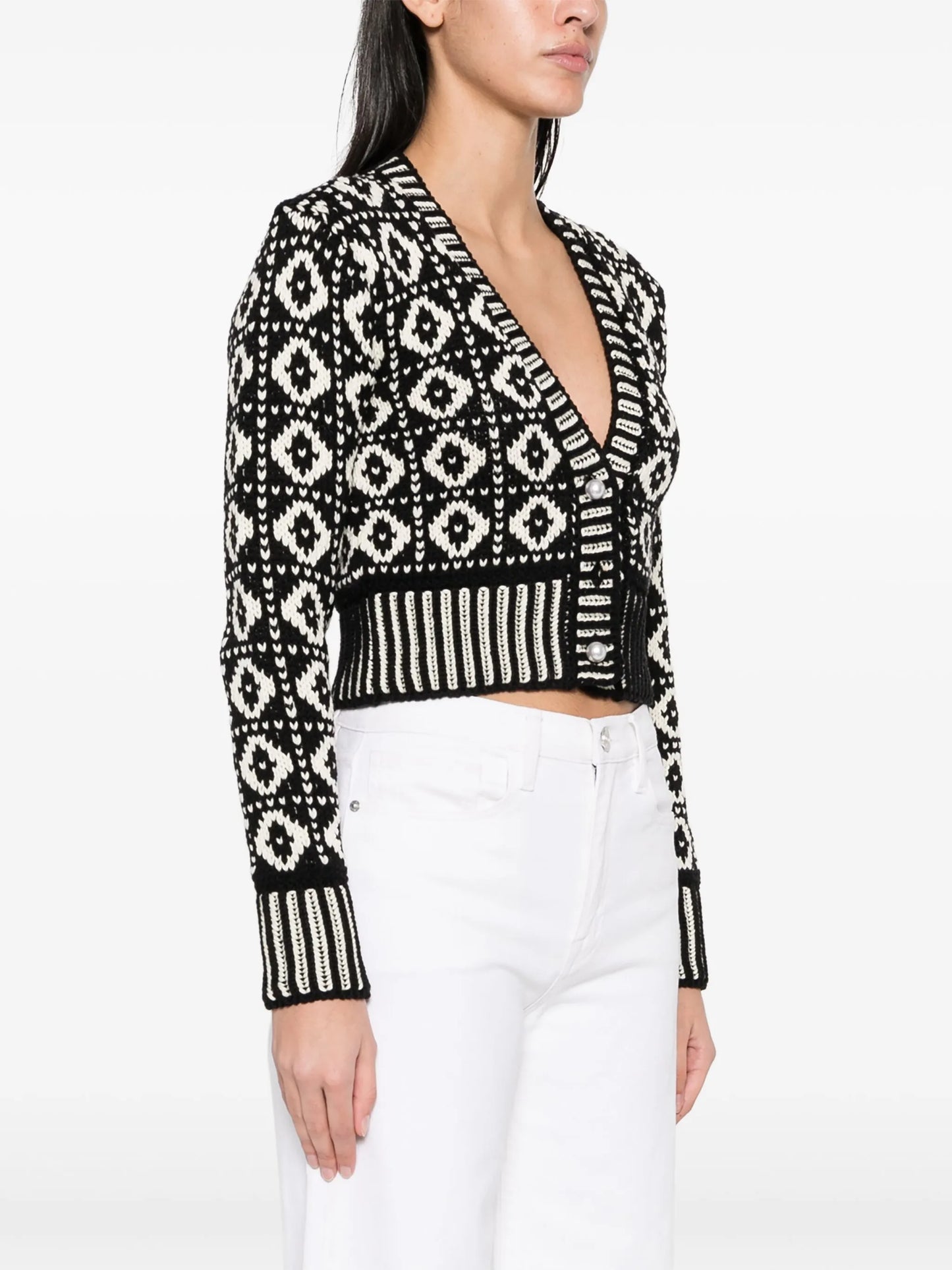 jacquard-pattern wool cardigan