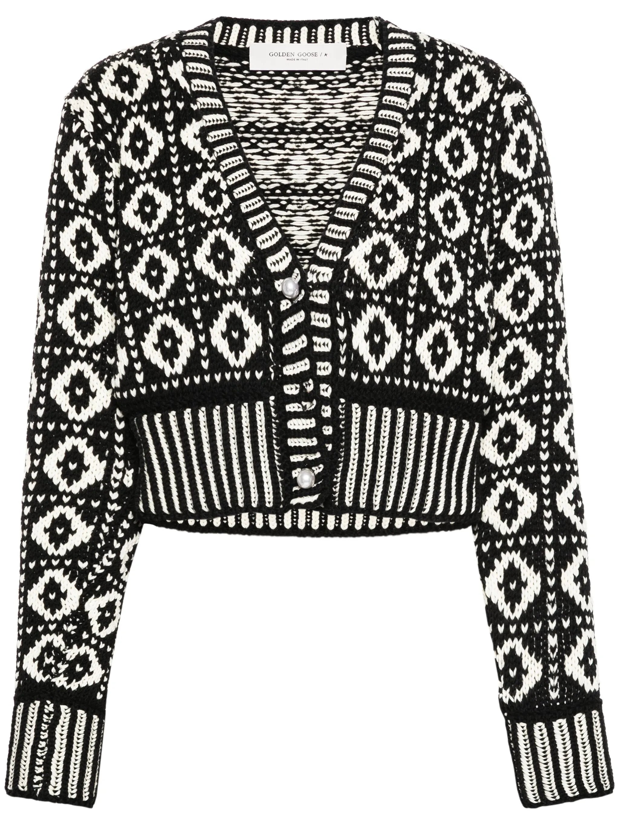 jacquard-pattern wool cardigan