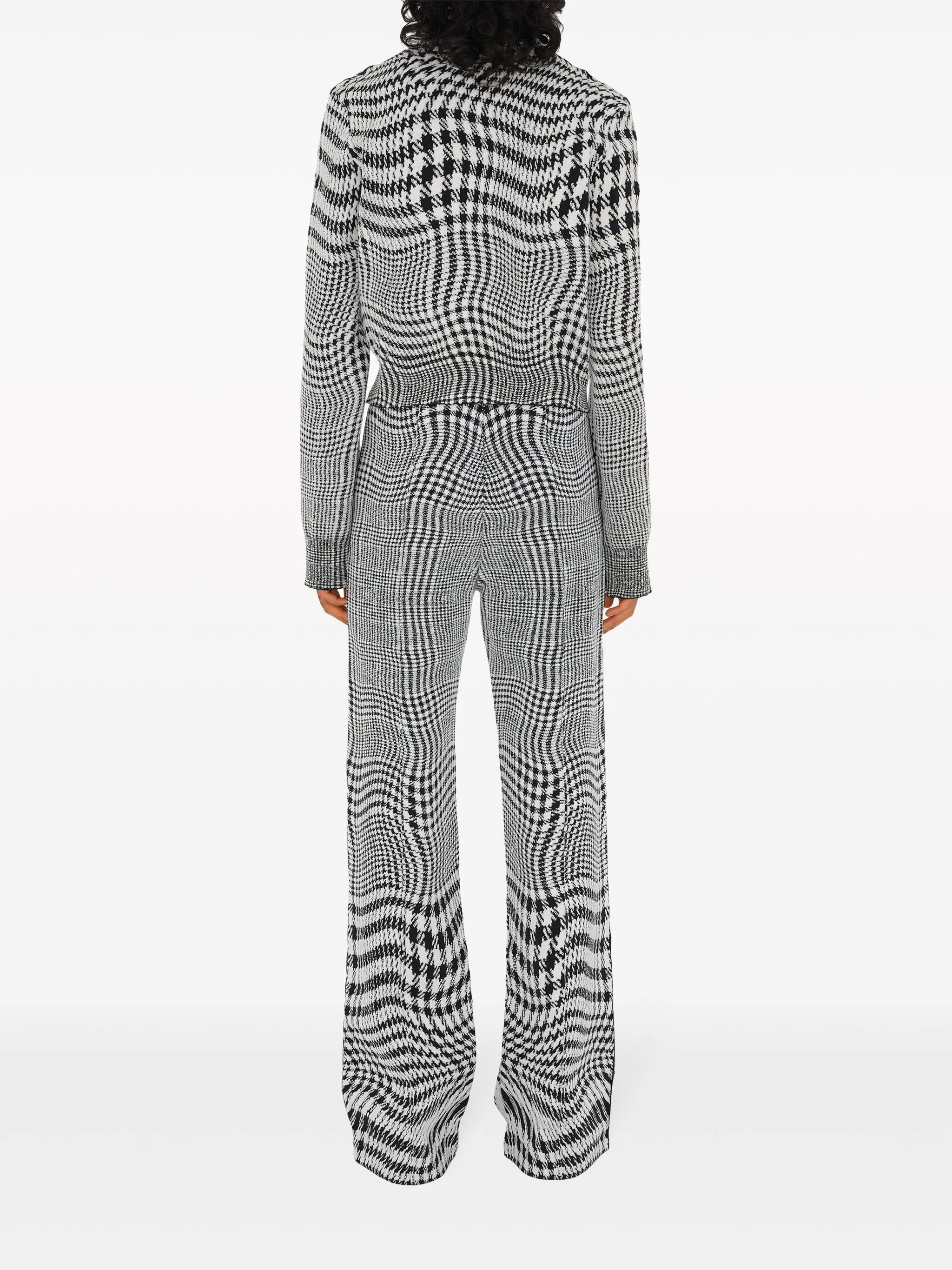 warped houndstooth jacquard wool-blend trousers