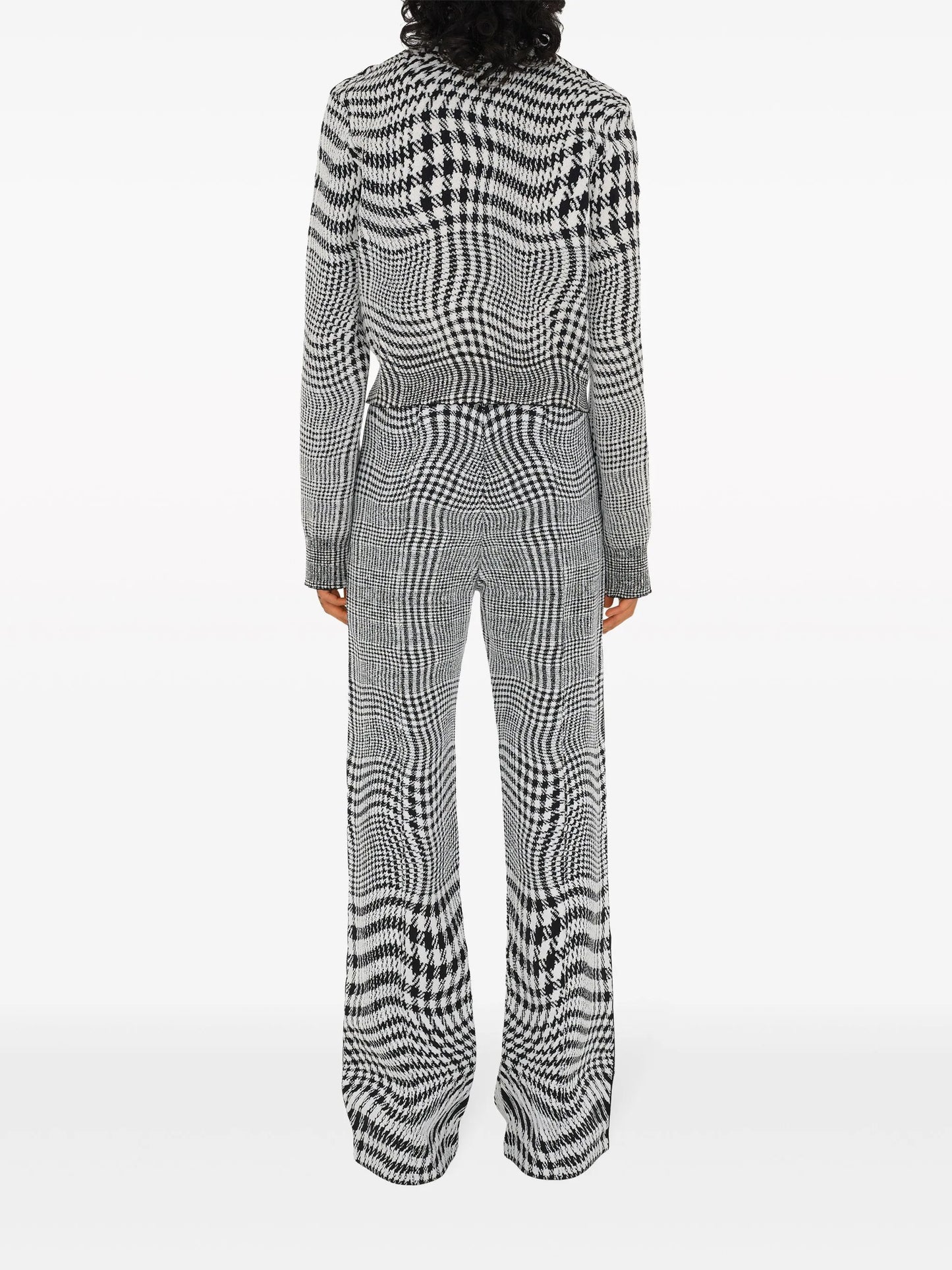 warped houndstooth jacquard wool-blend trousers
