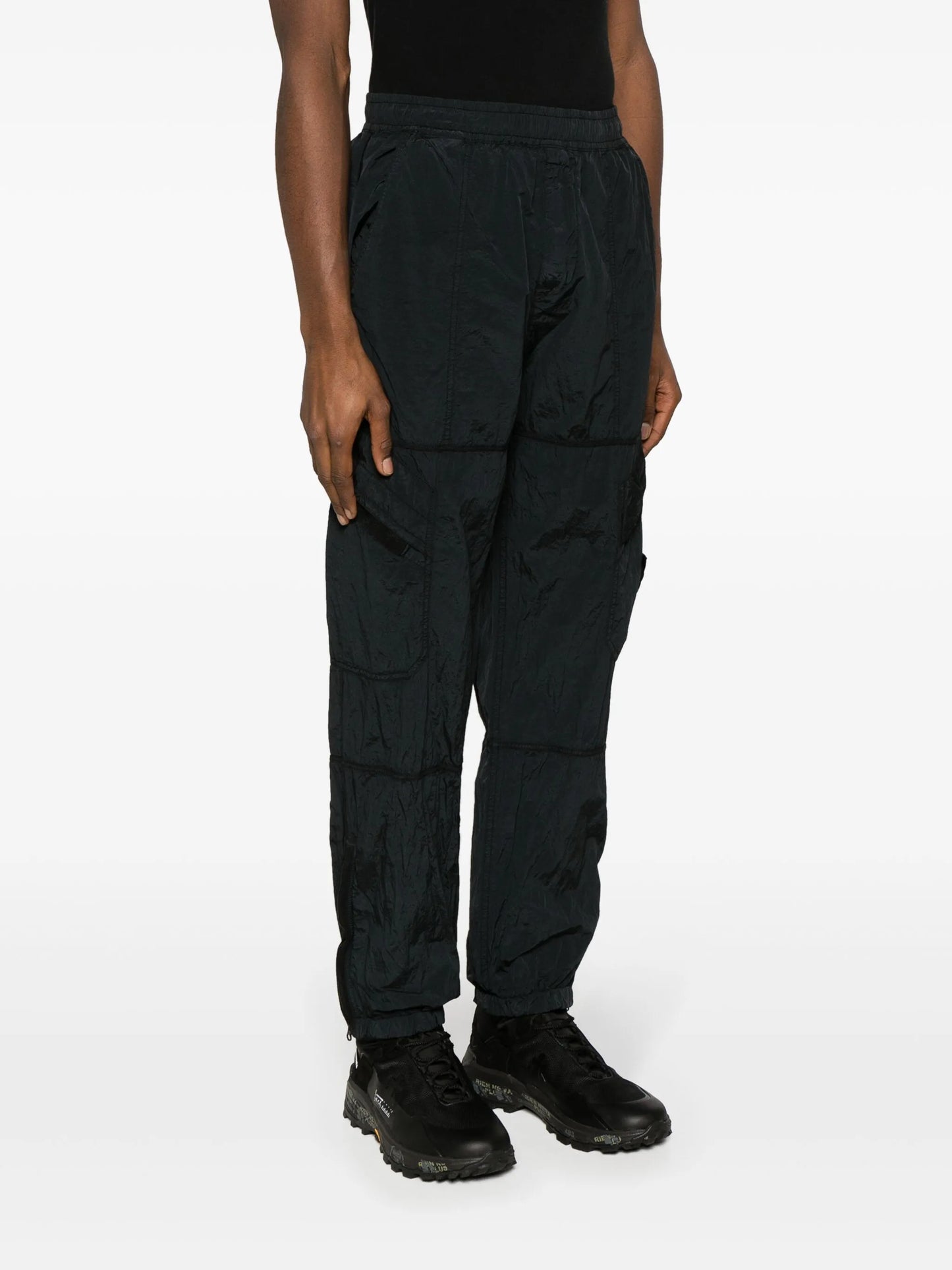 Compass-badge crinkled track pants