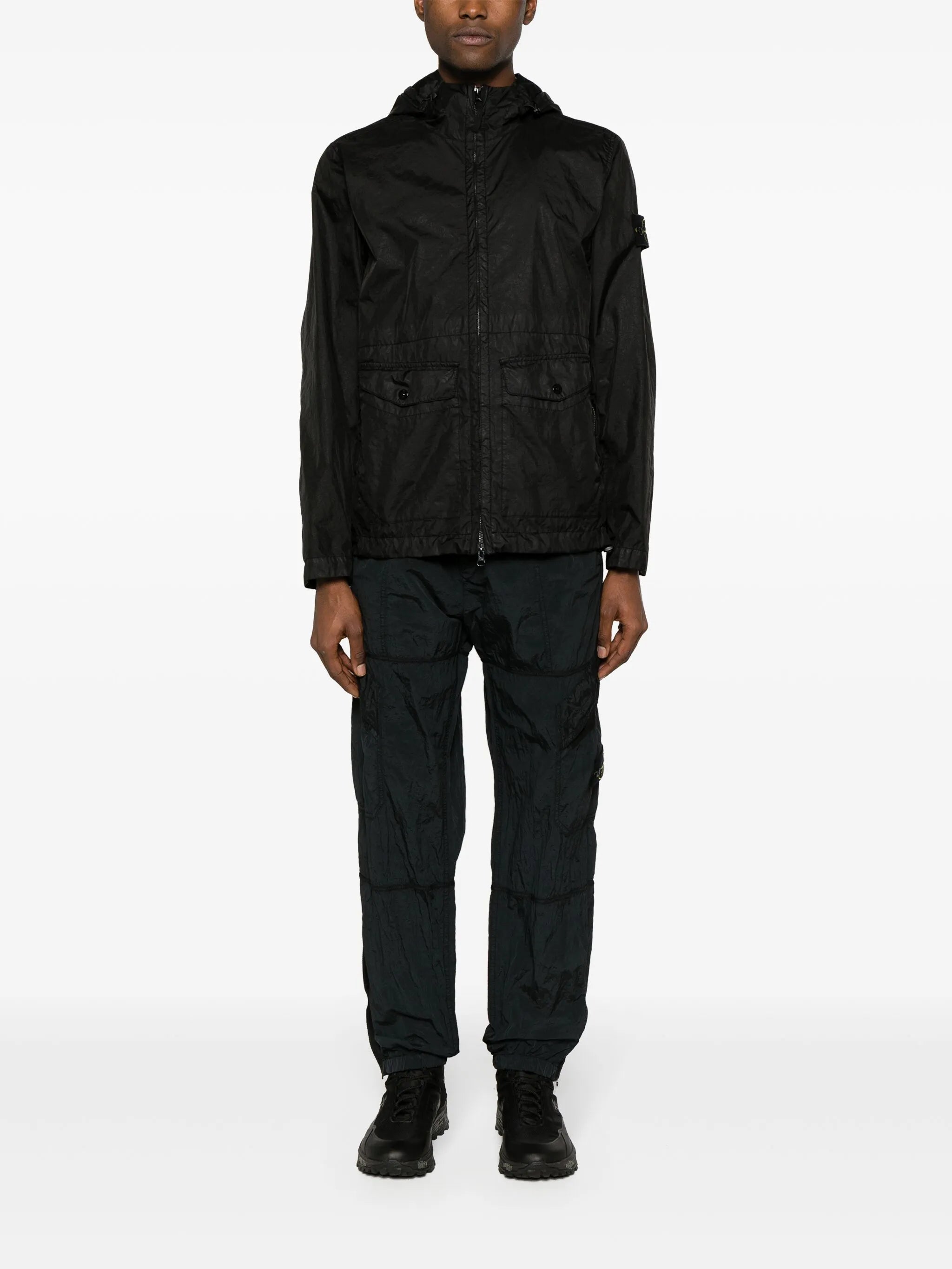 Compass-badge crinkled track pants
