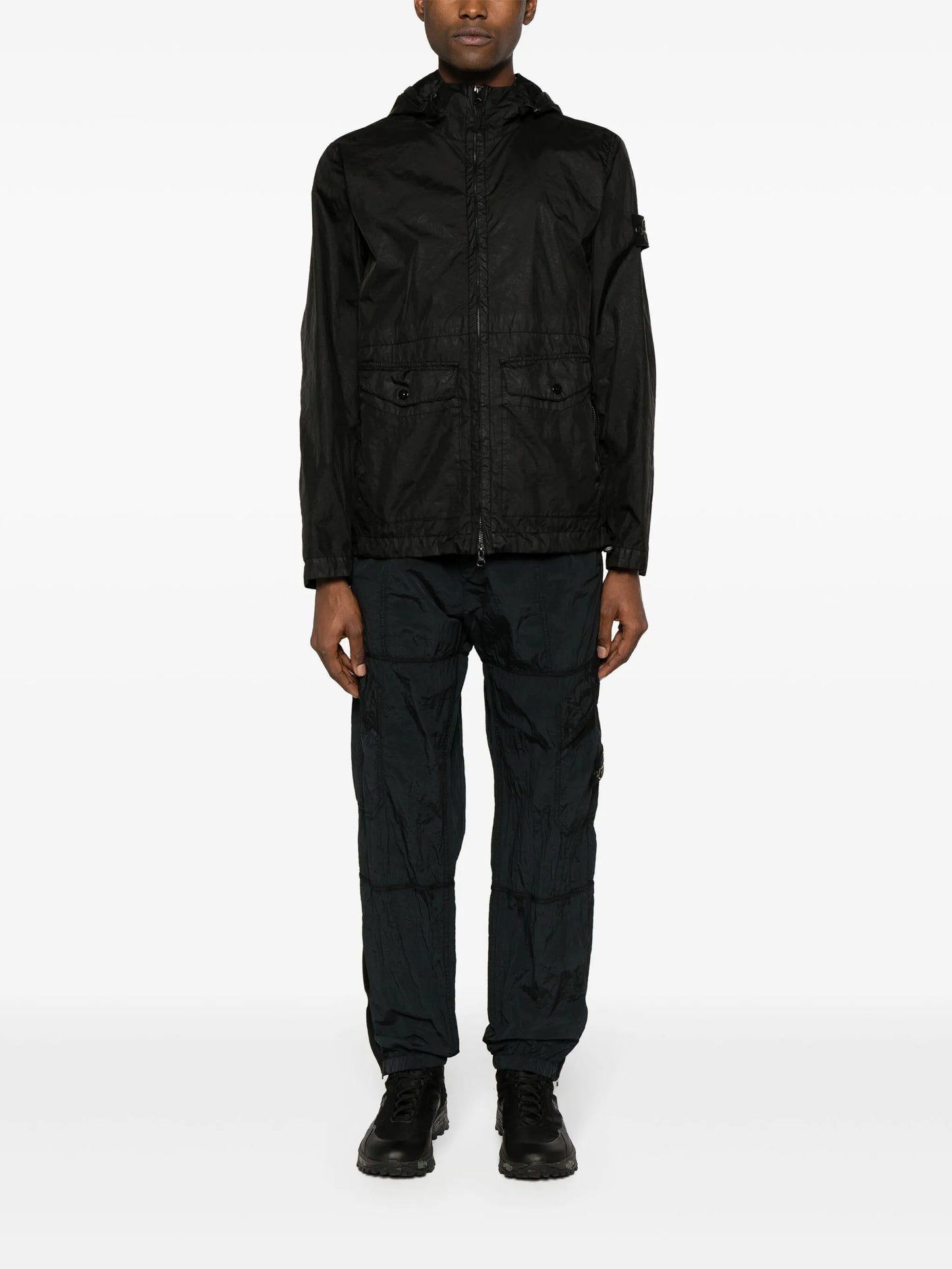 Compass-badge crinkled track pants