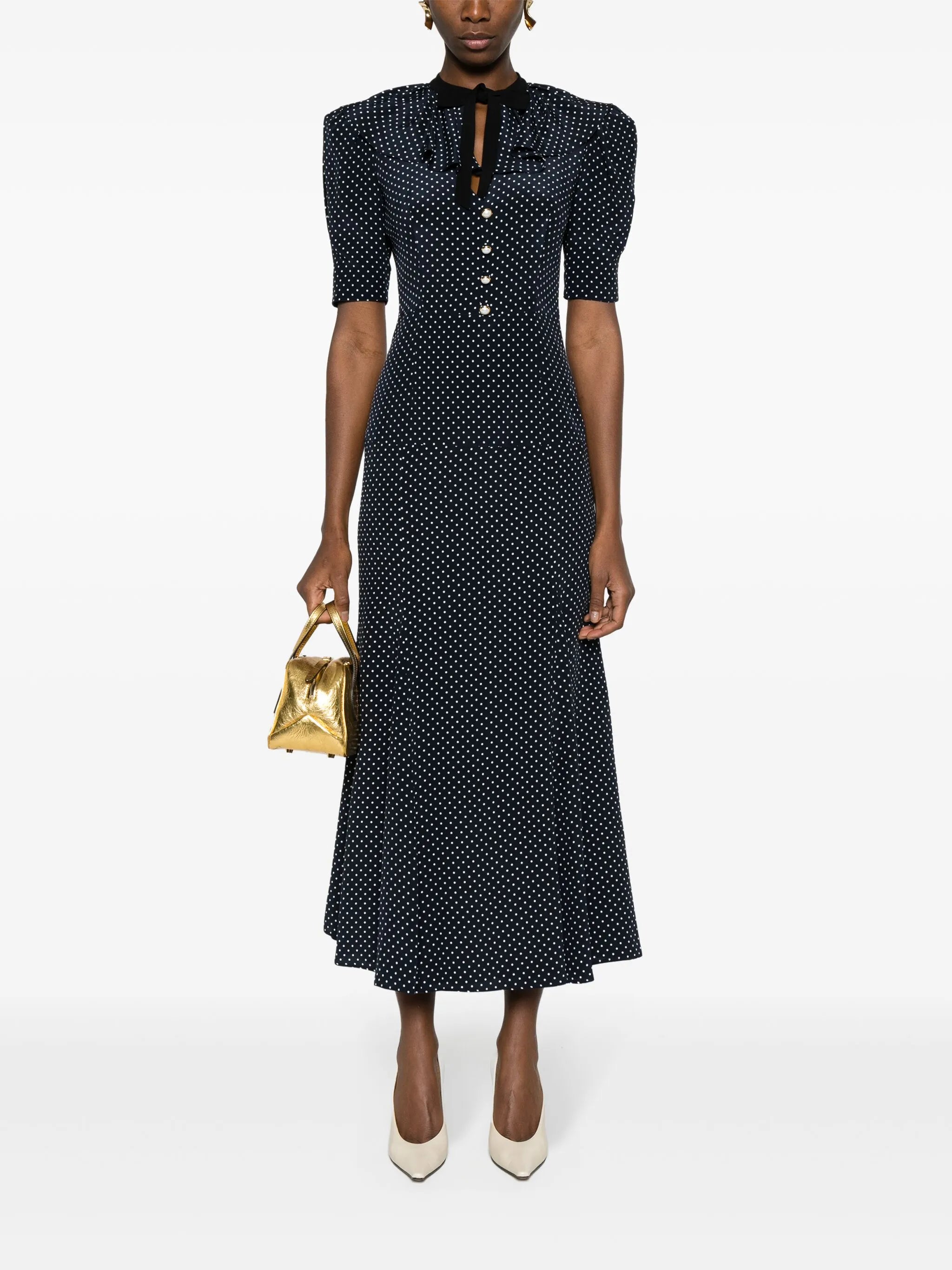 polka-dot silk midi dress