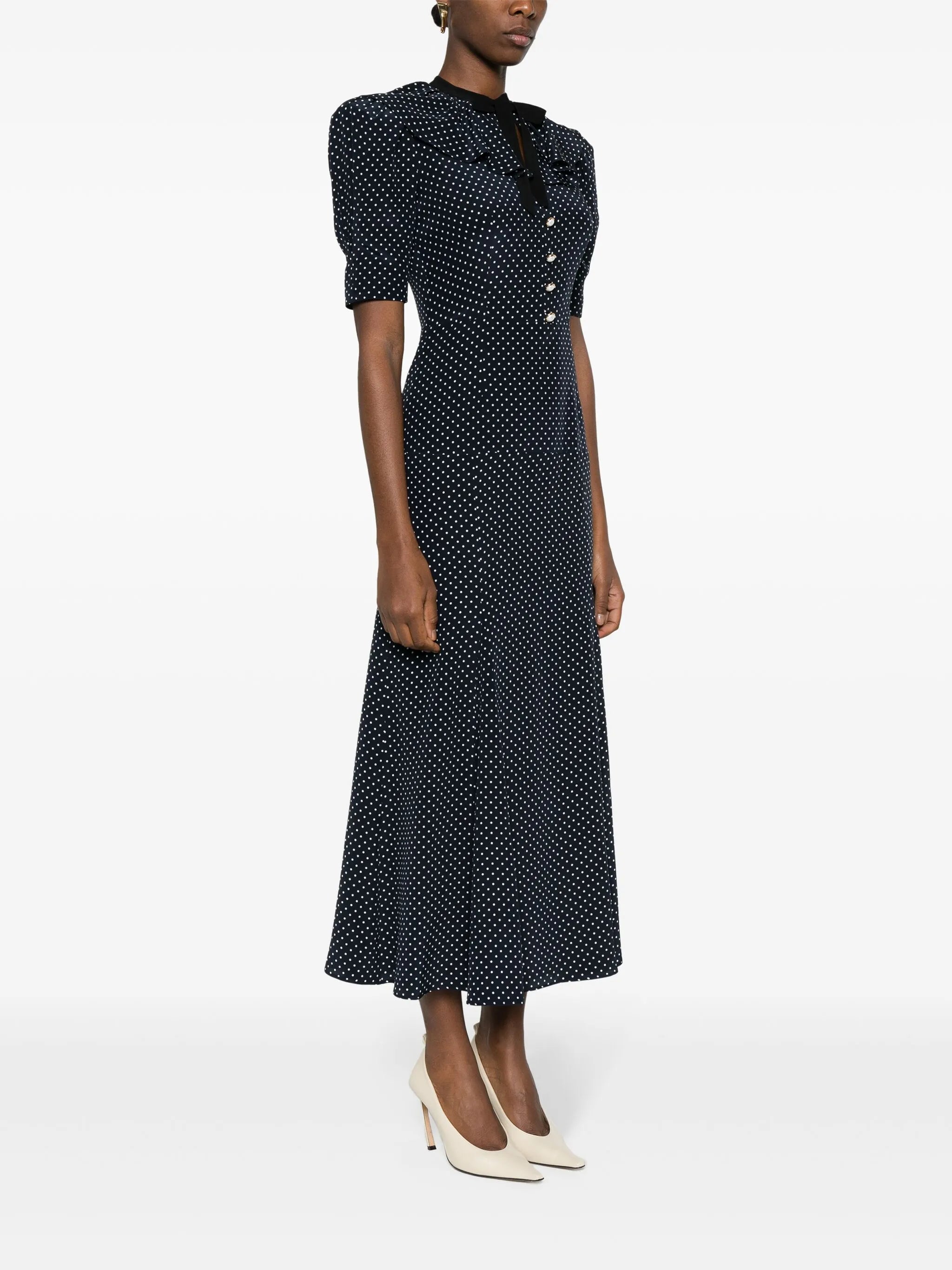 polka-dot silk midi dress