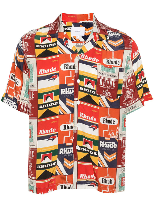Cigarette-print silk shirt