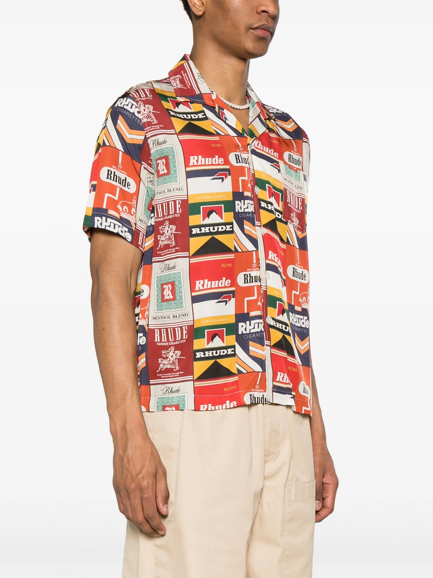 Cigarette-print silk shirt