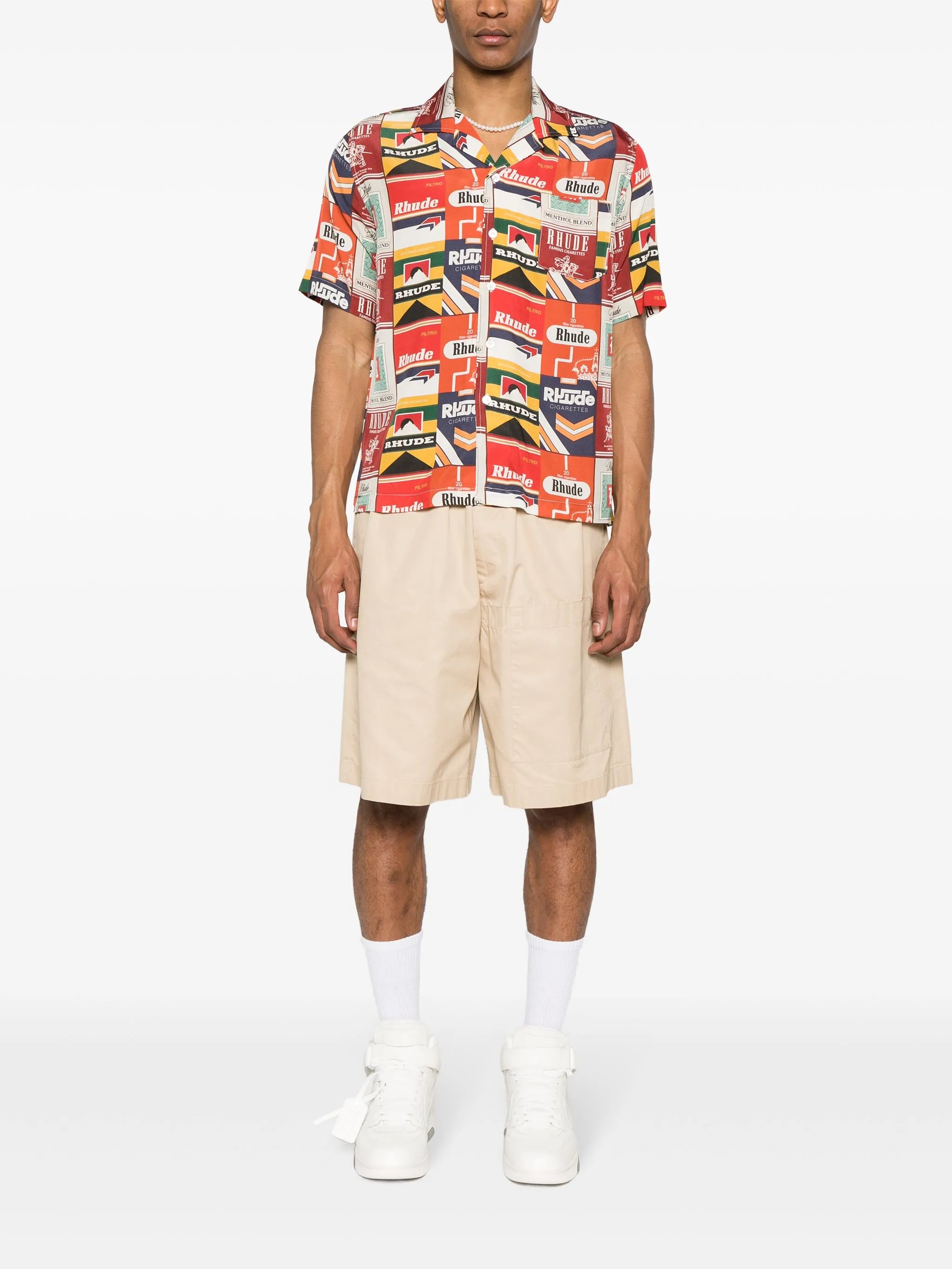 Cigarette-print silk shirt