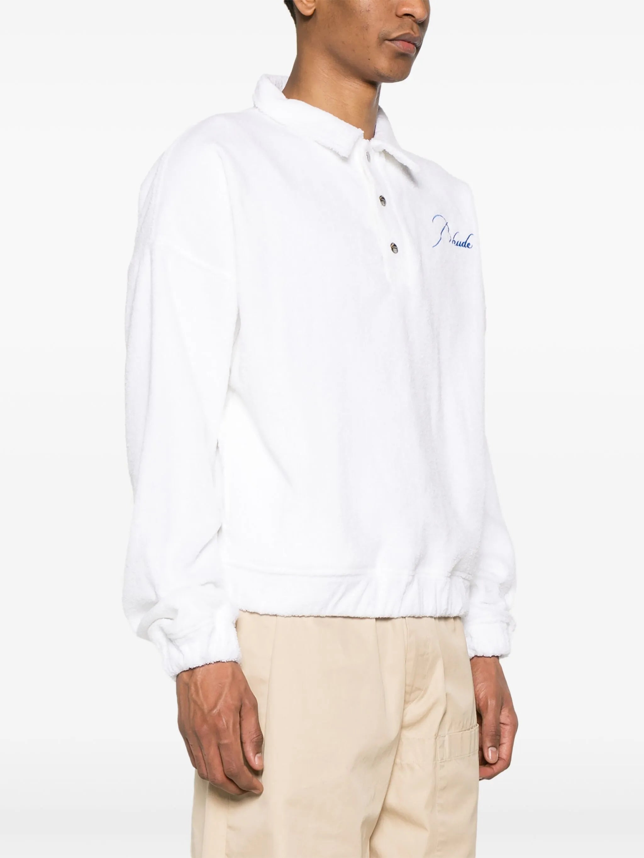 logo-embroidered towelling-finish polo shirt