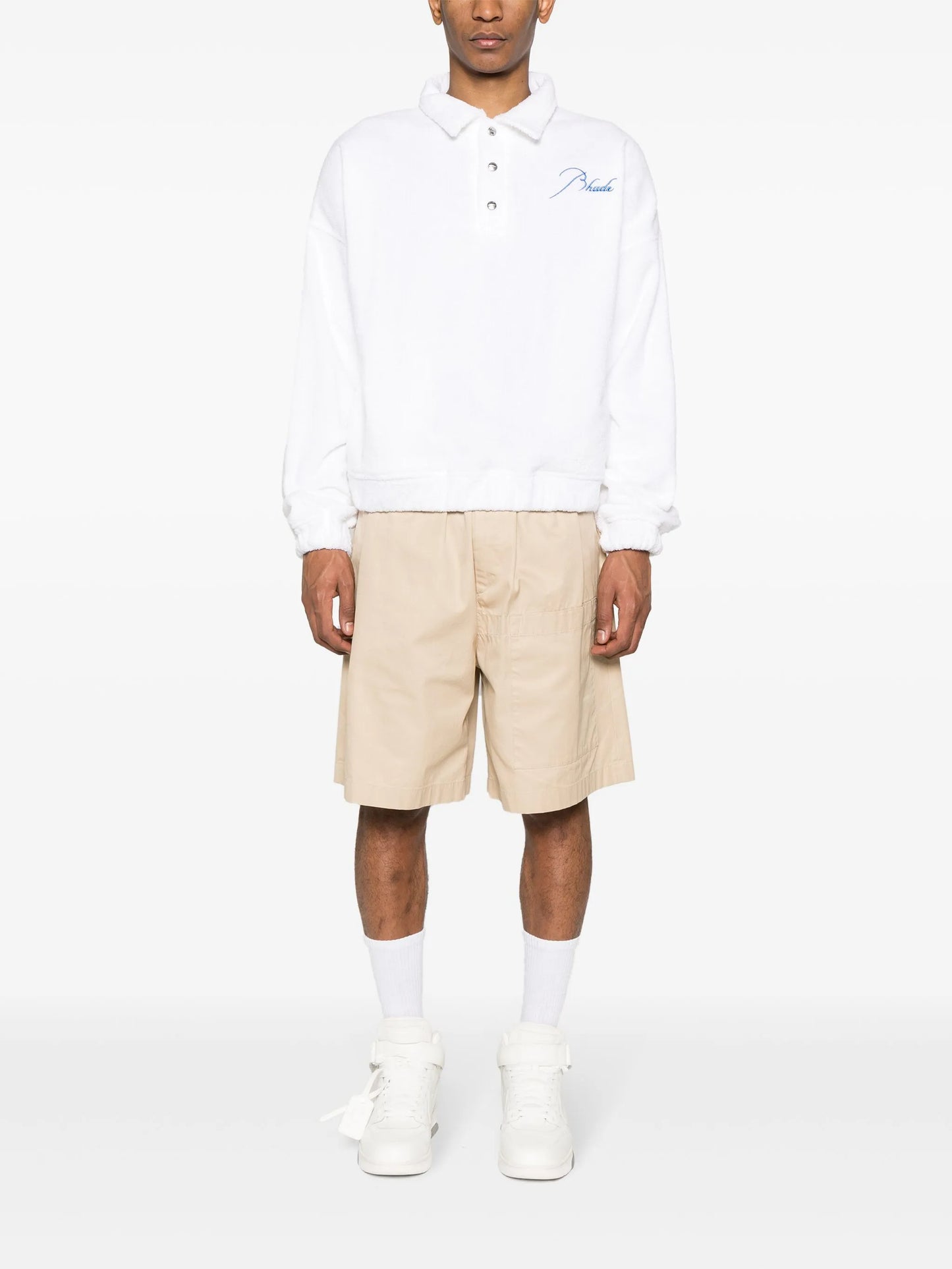 logo-embroidered towelling-finish polo shirt