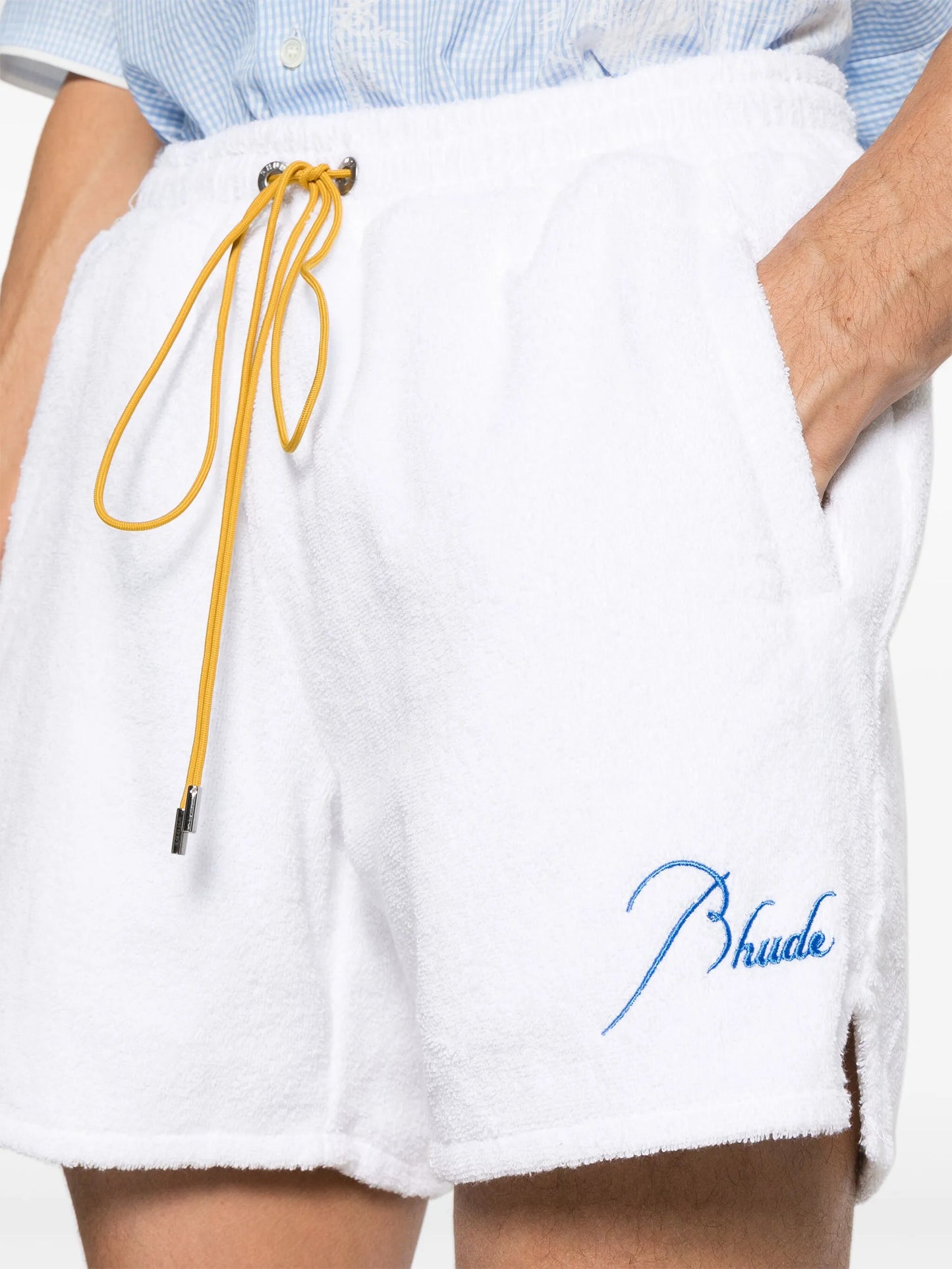 logo-embroidered towelling-finish shorts