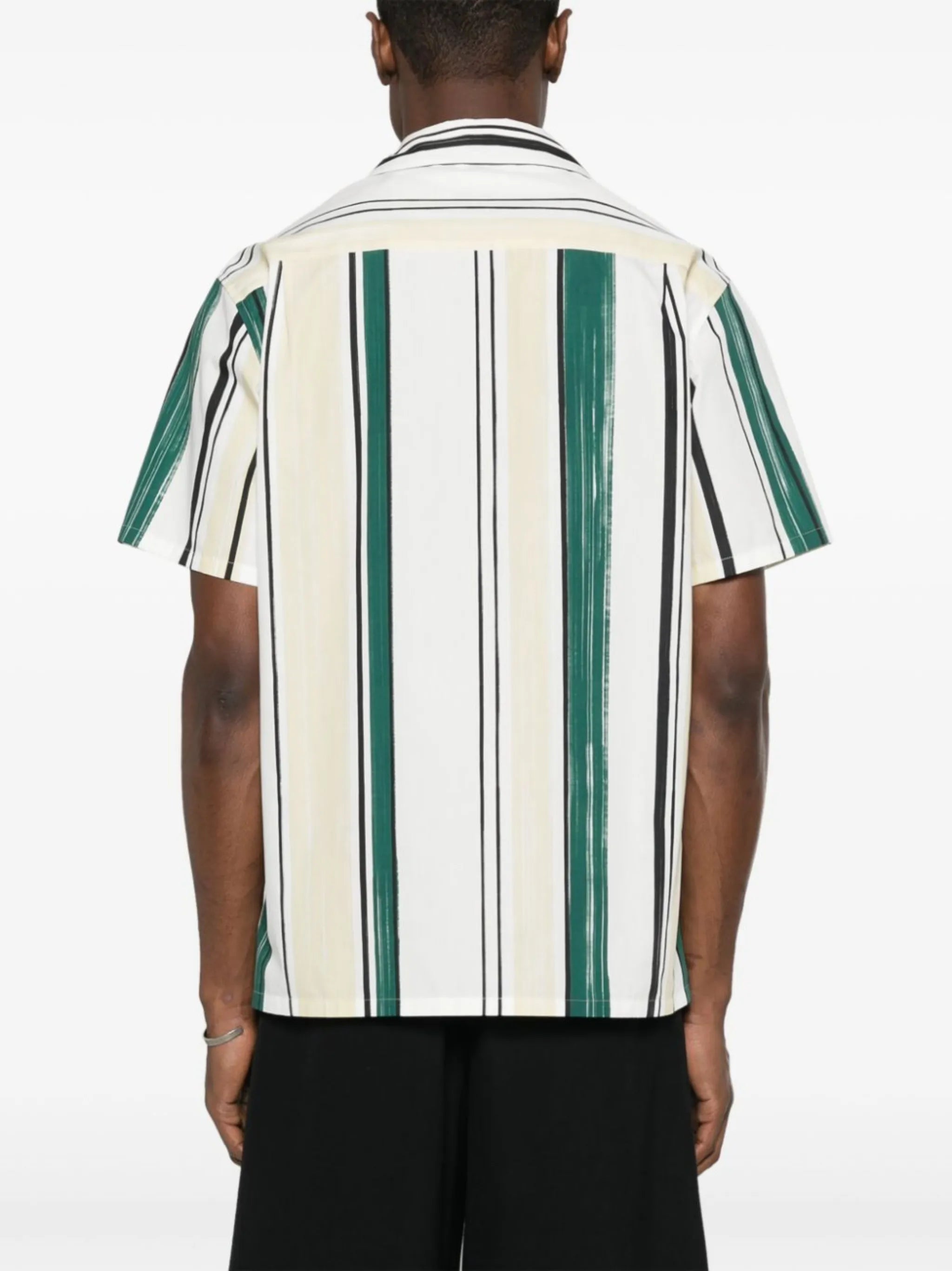 embroidered-logo striped shirt