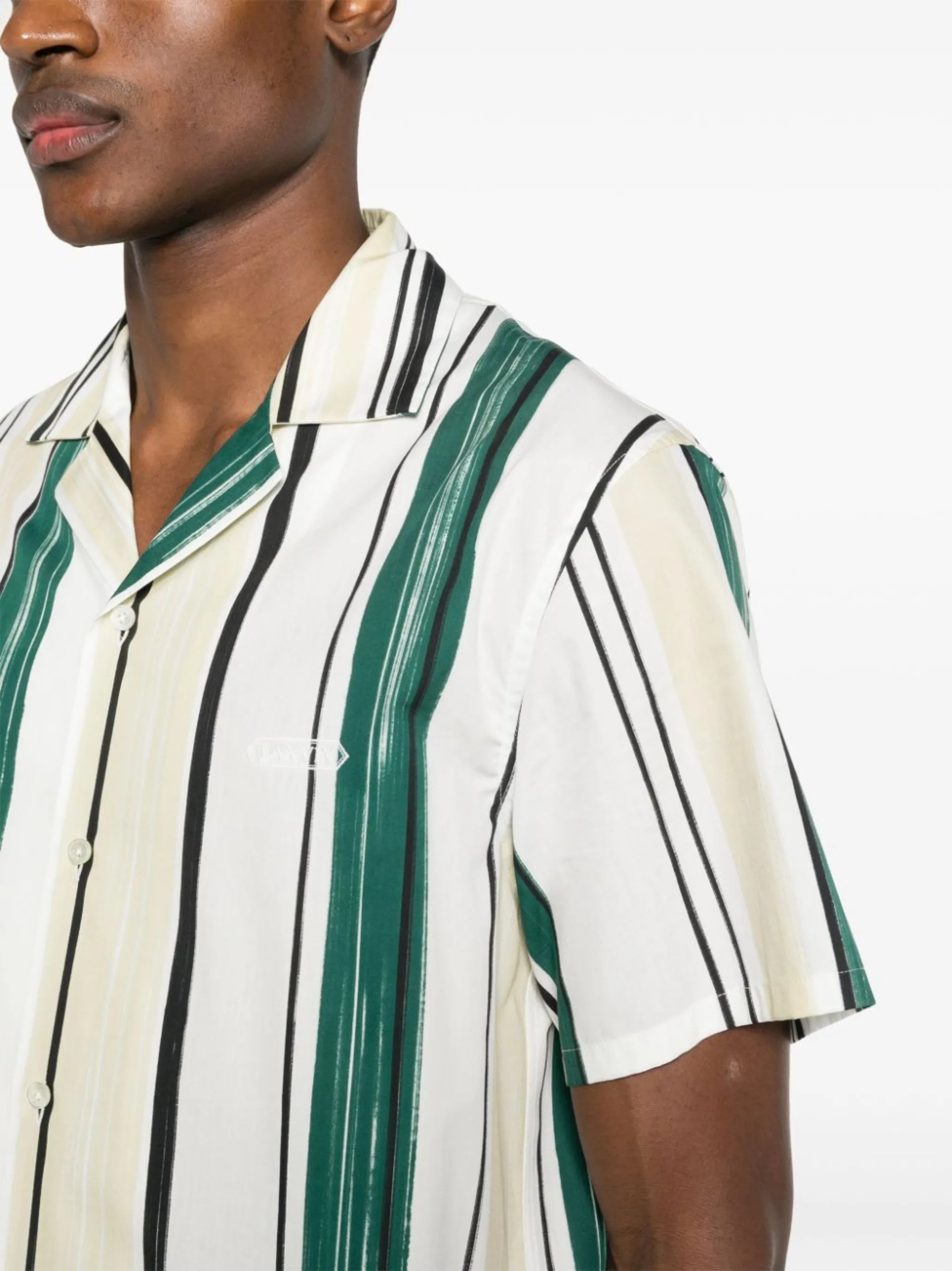 embroidered-logo striped shirt