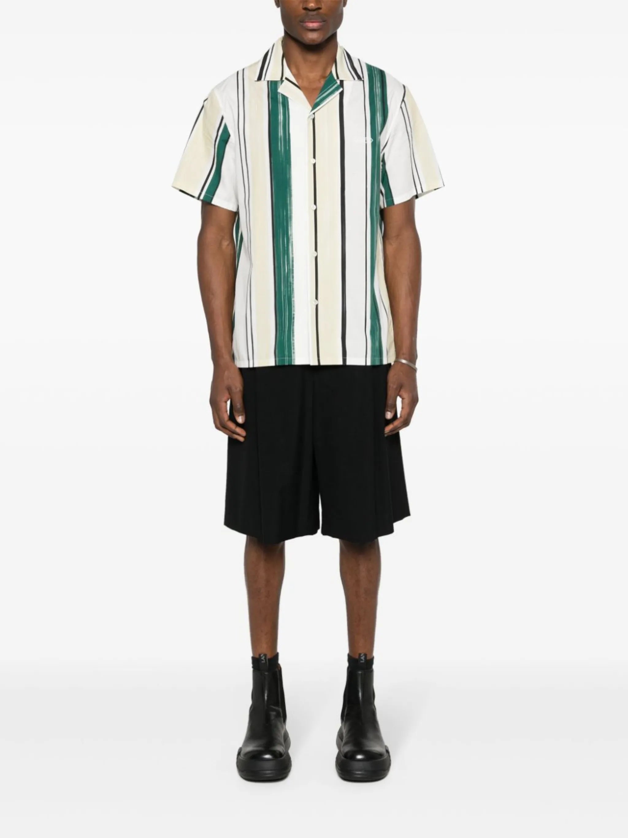 embroidered-logo striped shirt