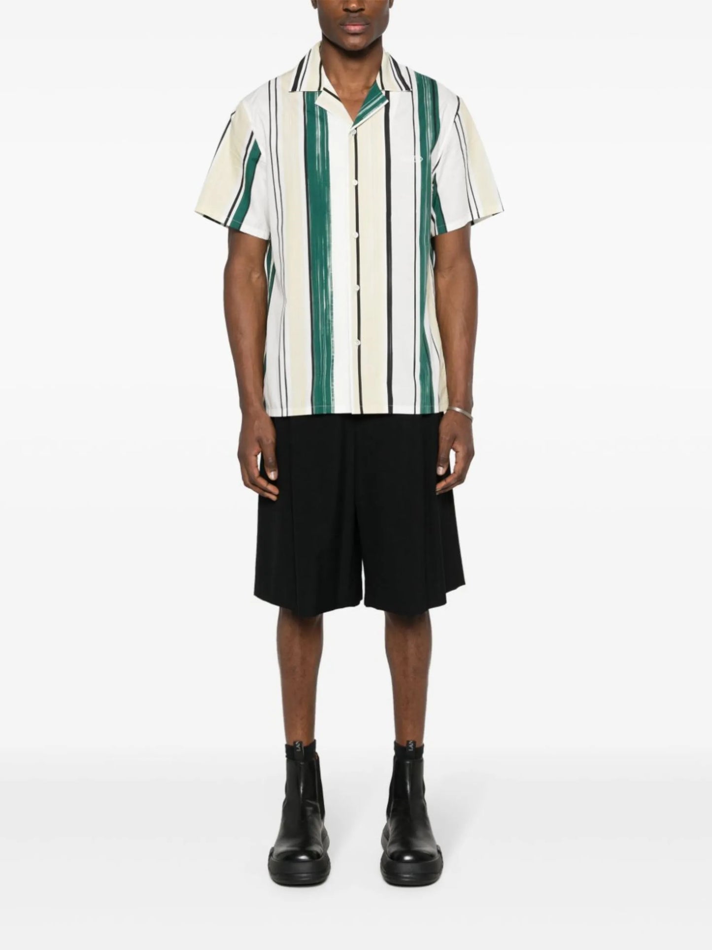 embroidered-logo striped shirt