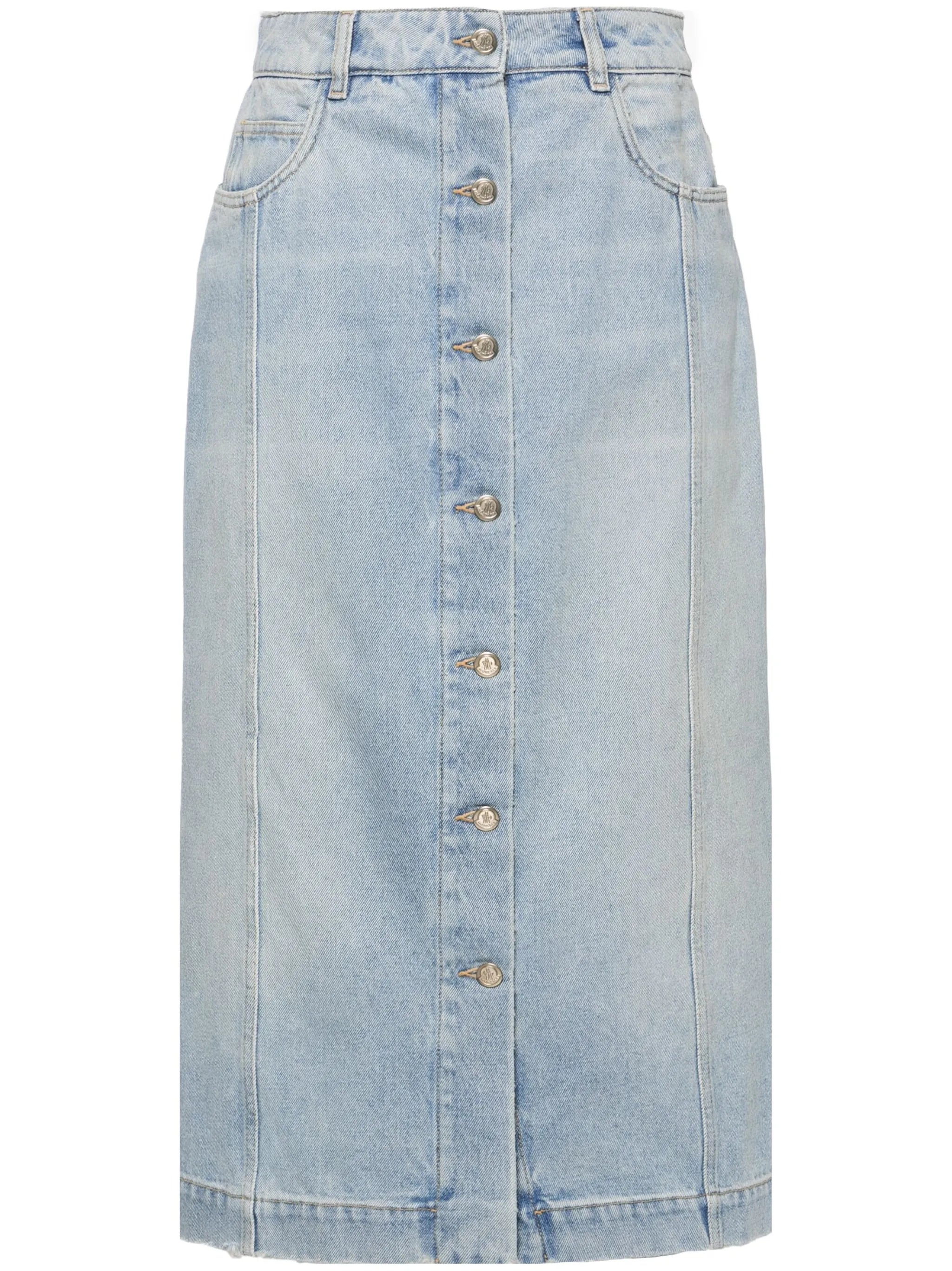 button-up denim midi skirt