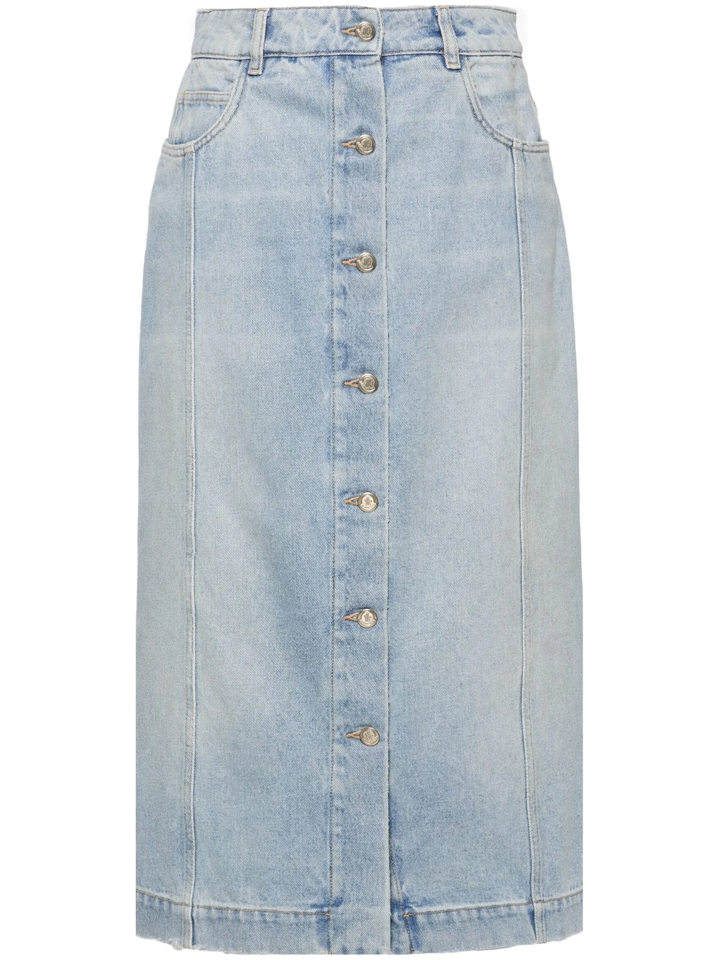 button-up denim midi skirt