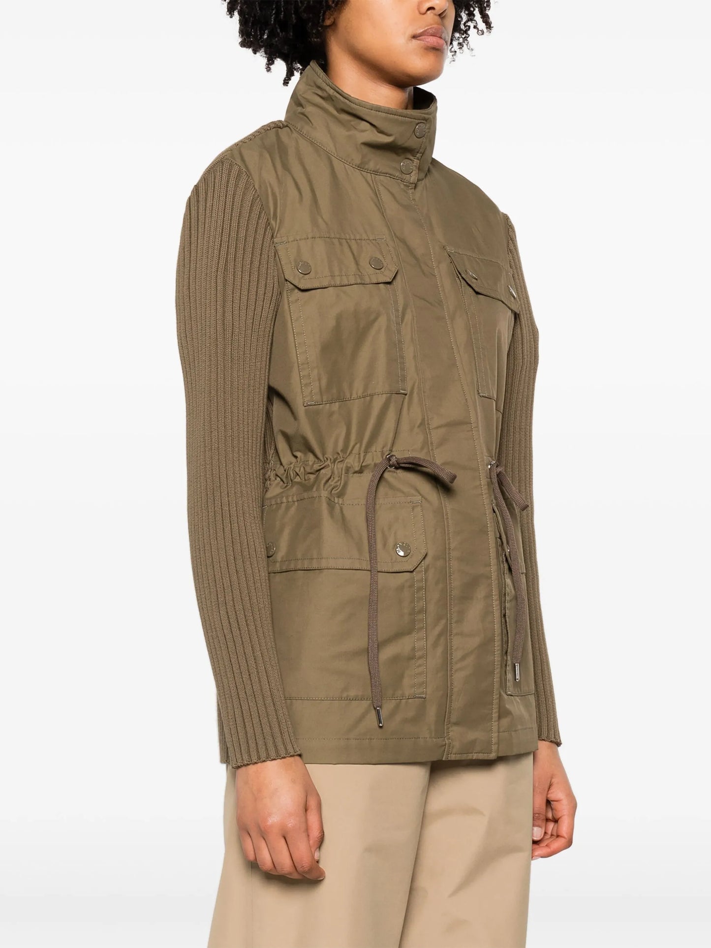 panelled ribbed-knit jacket