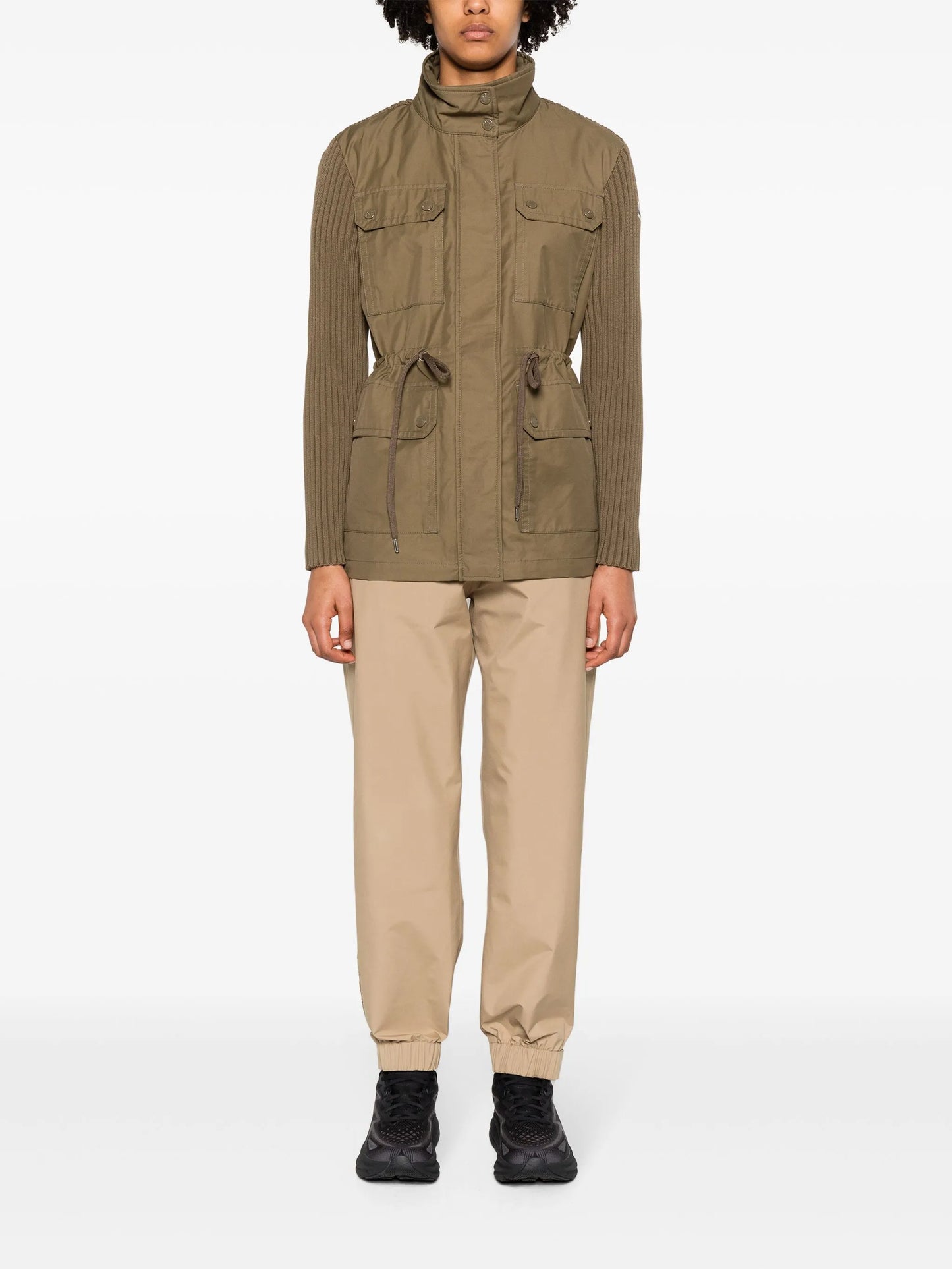 panelled ribbed-knit jacket
