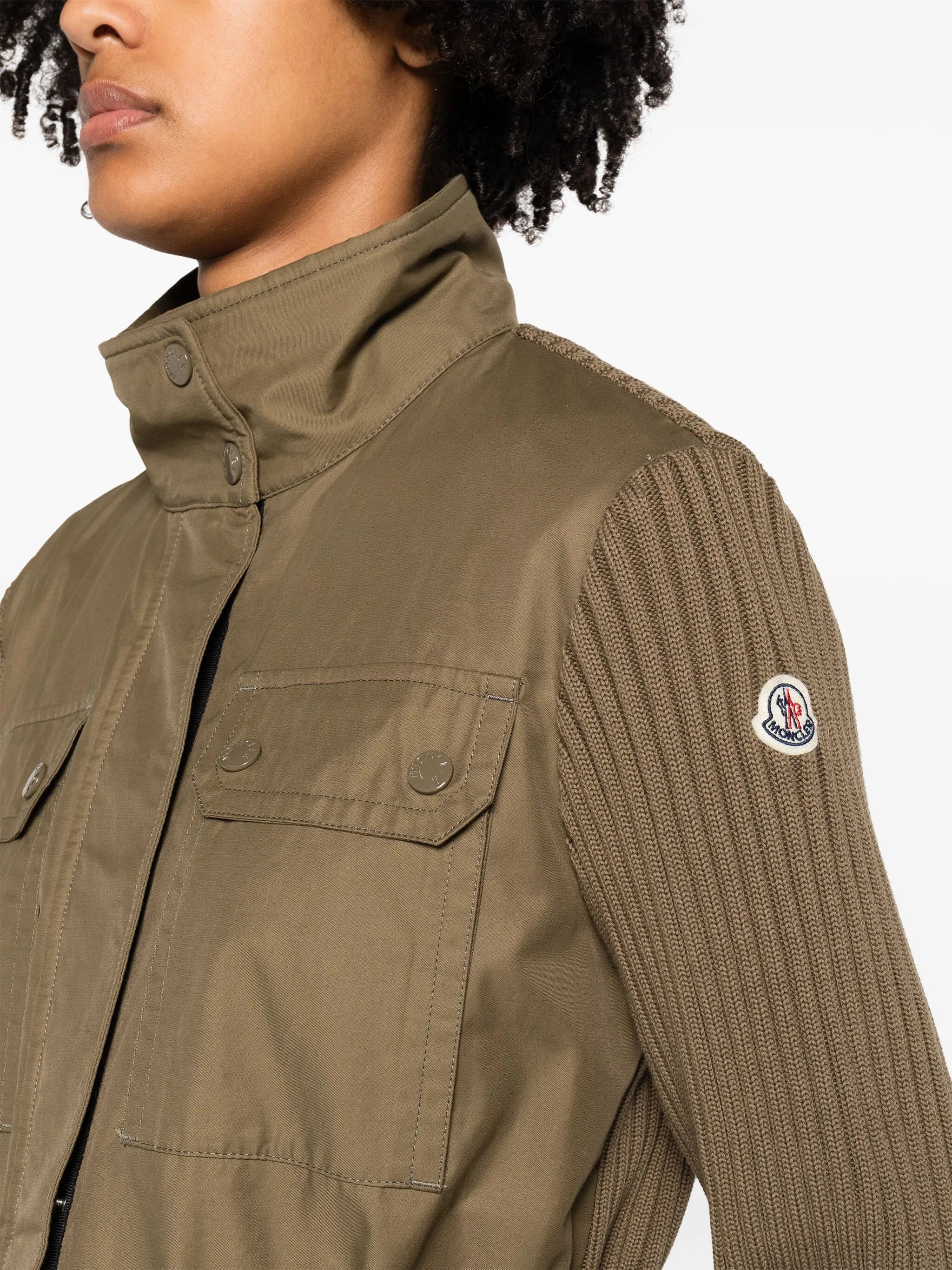 panelled ribbed-knit jacket