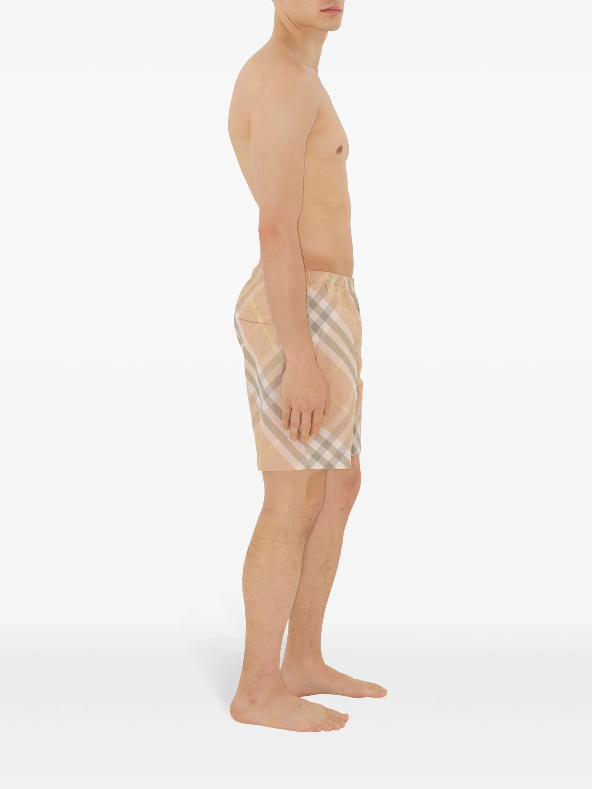 checked swim shorts