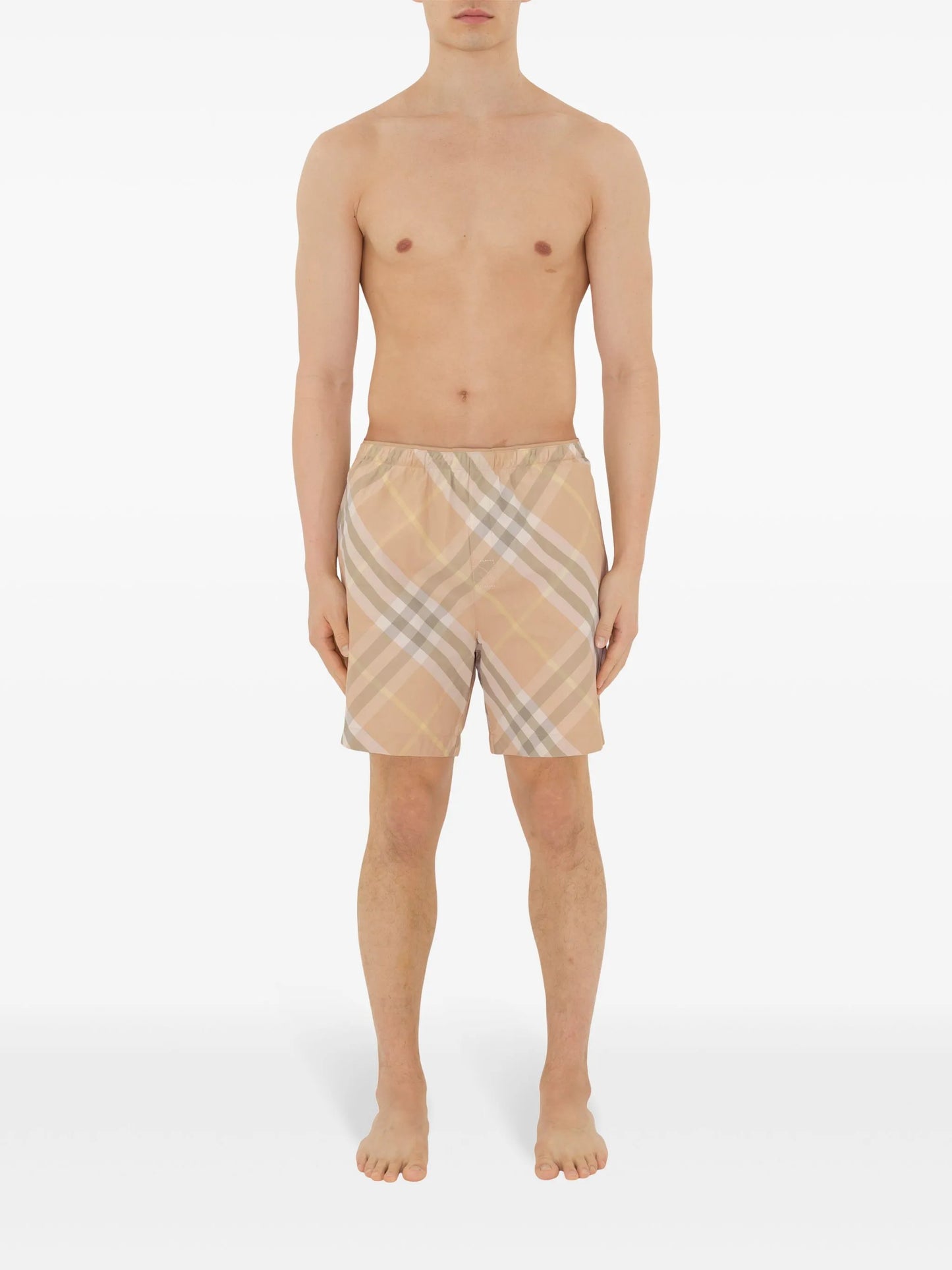 checked swim shorts