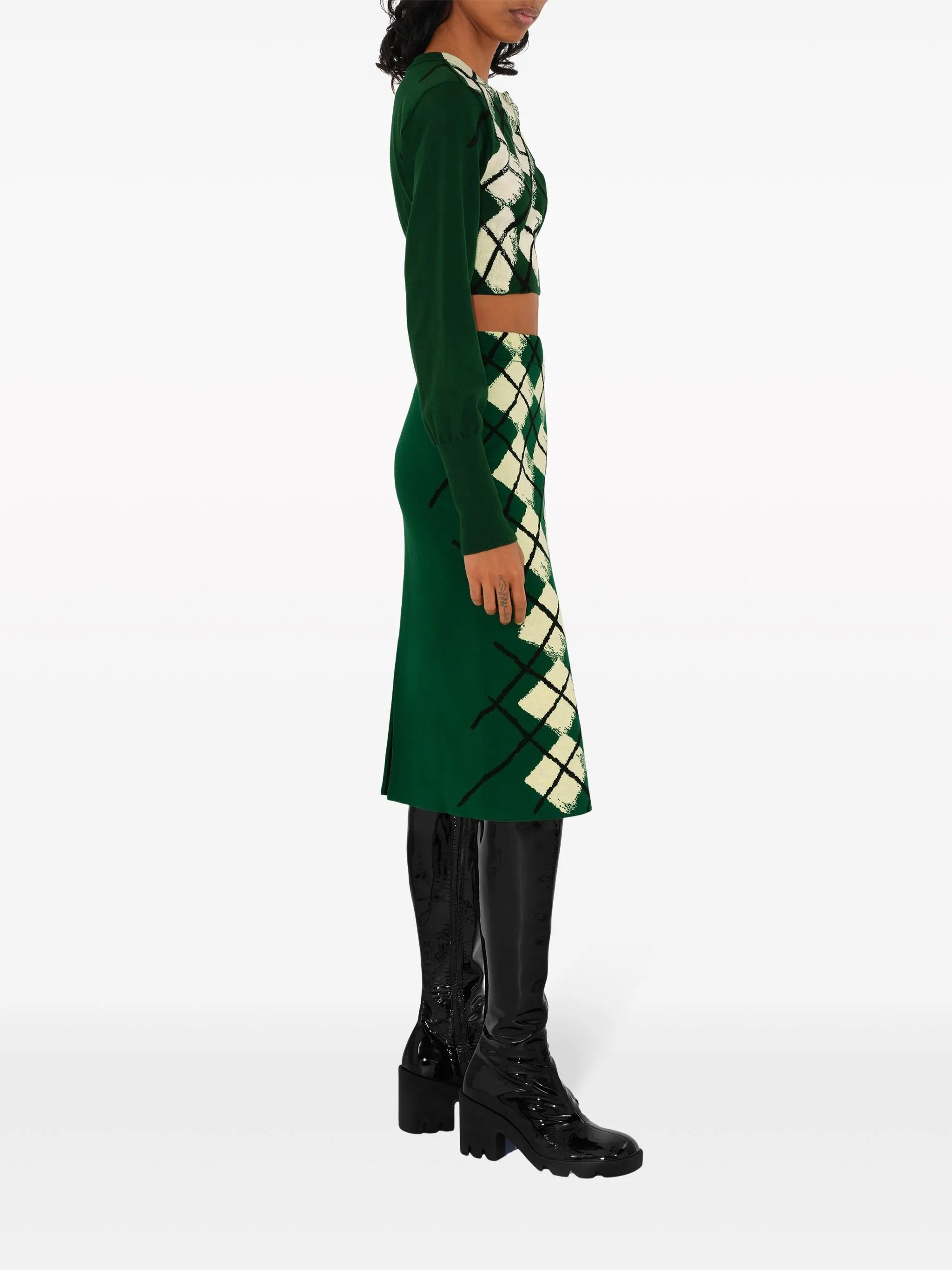 argyle intarsia-knit midi skirt
