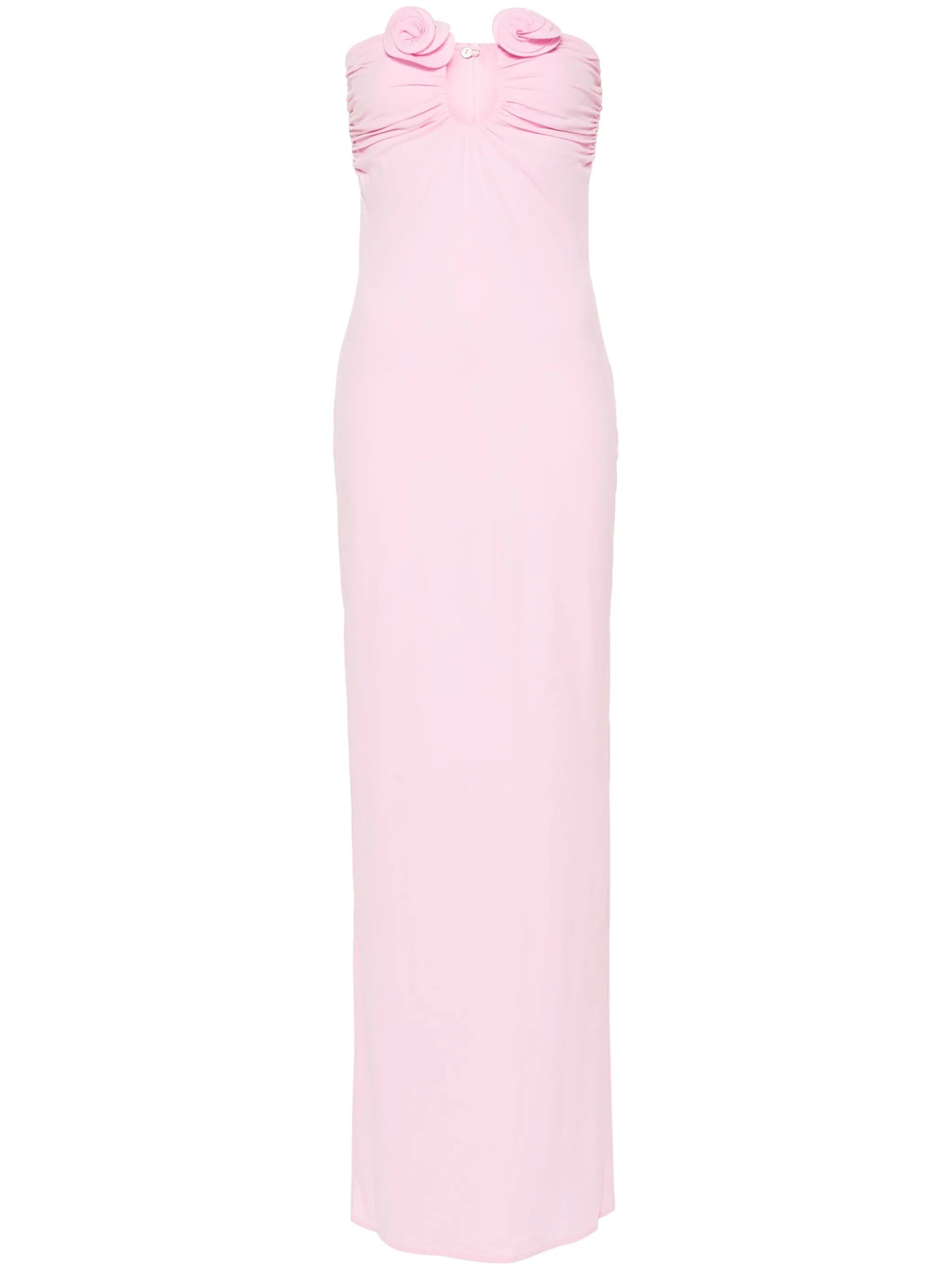 floral-appliqué strapless maxi dress