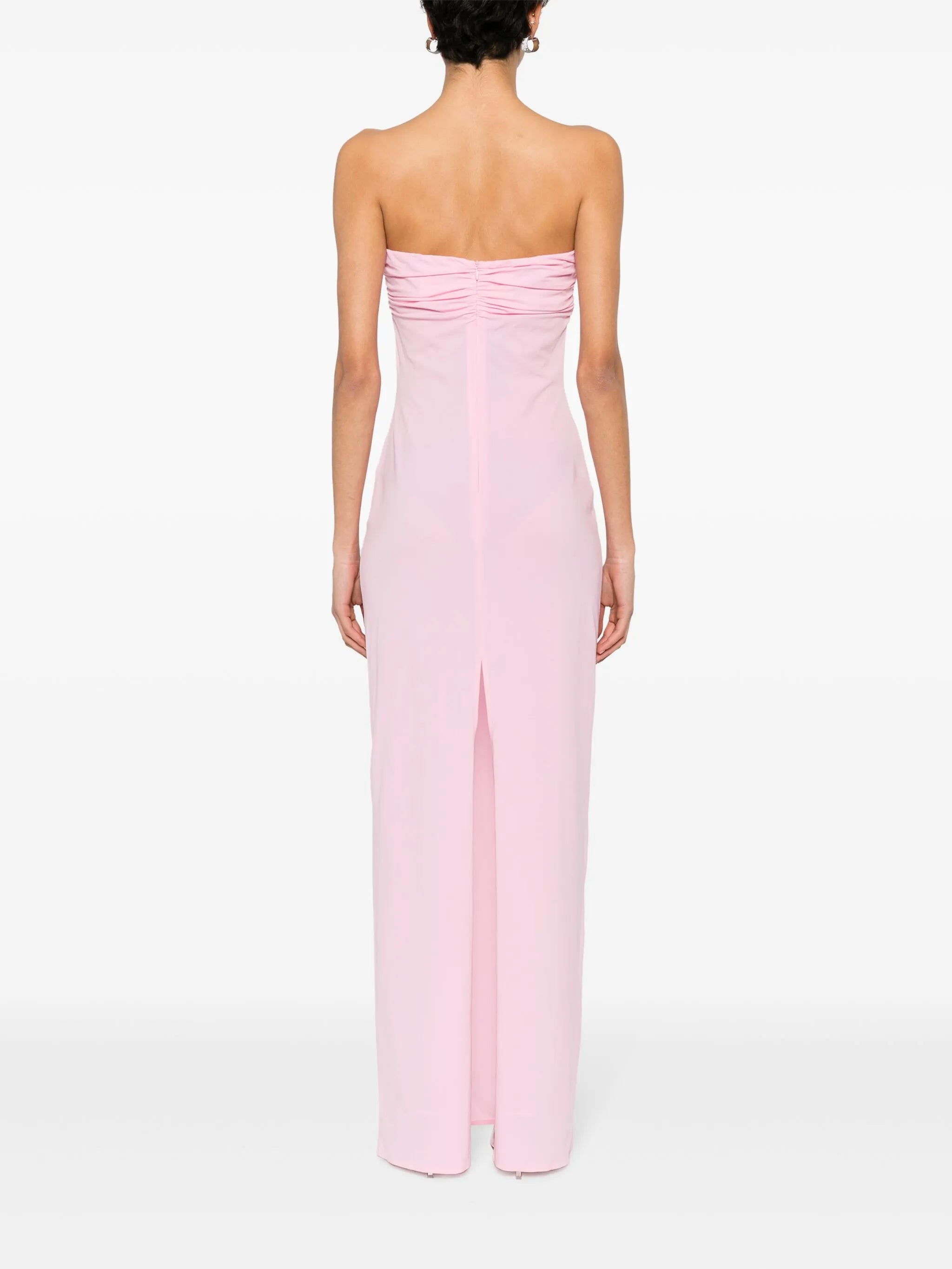floral-appliqué strapless maxi dress