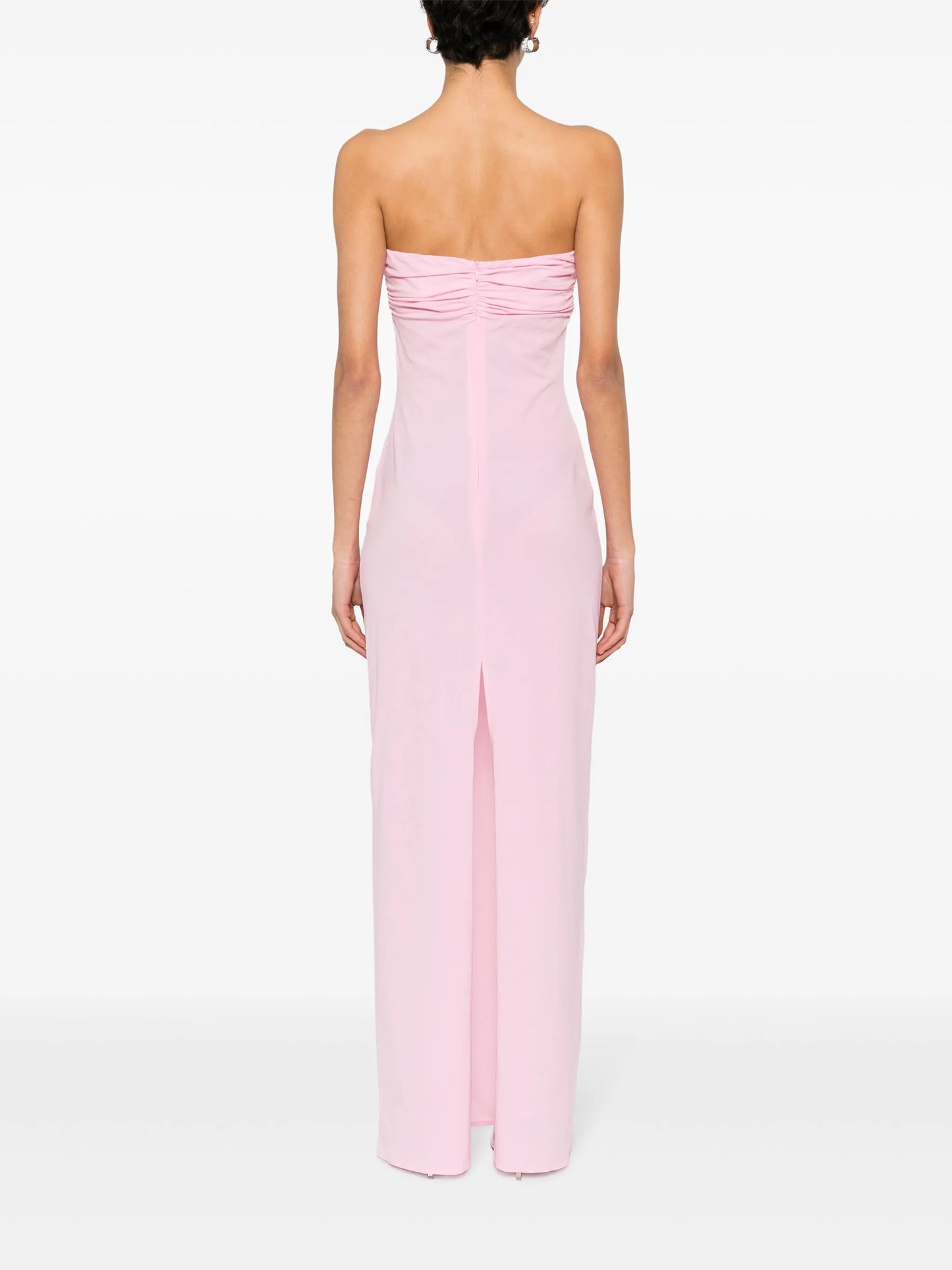 floral-appliqué strapless maxi dress
