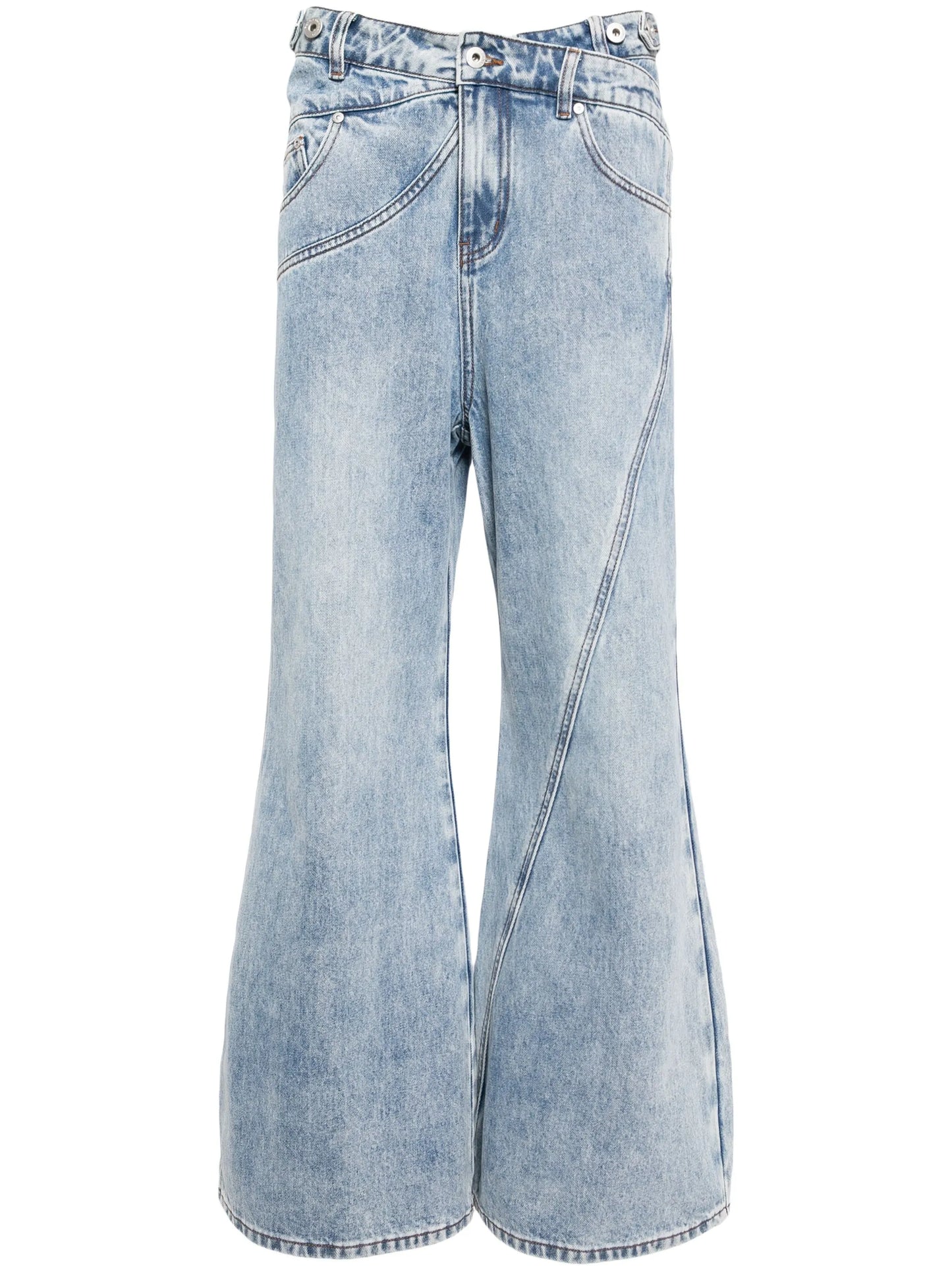 crossover waistband wide-leg jeans
