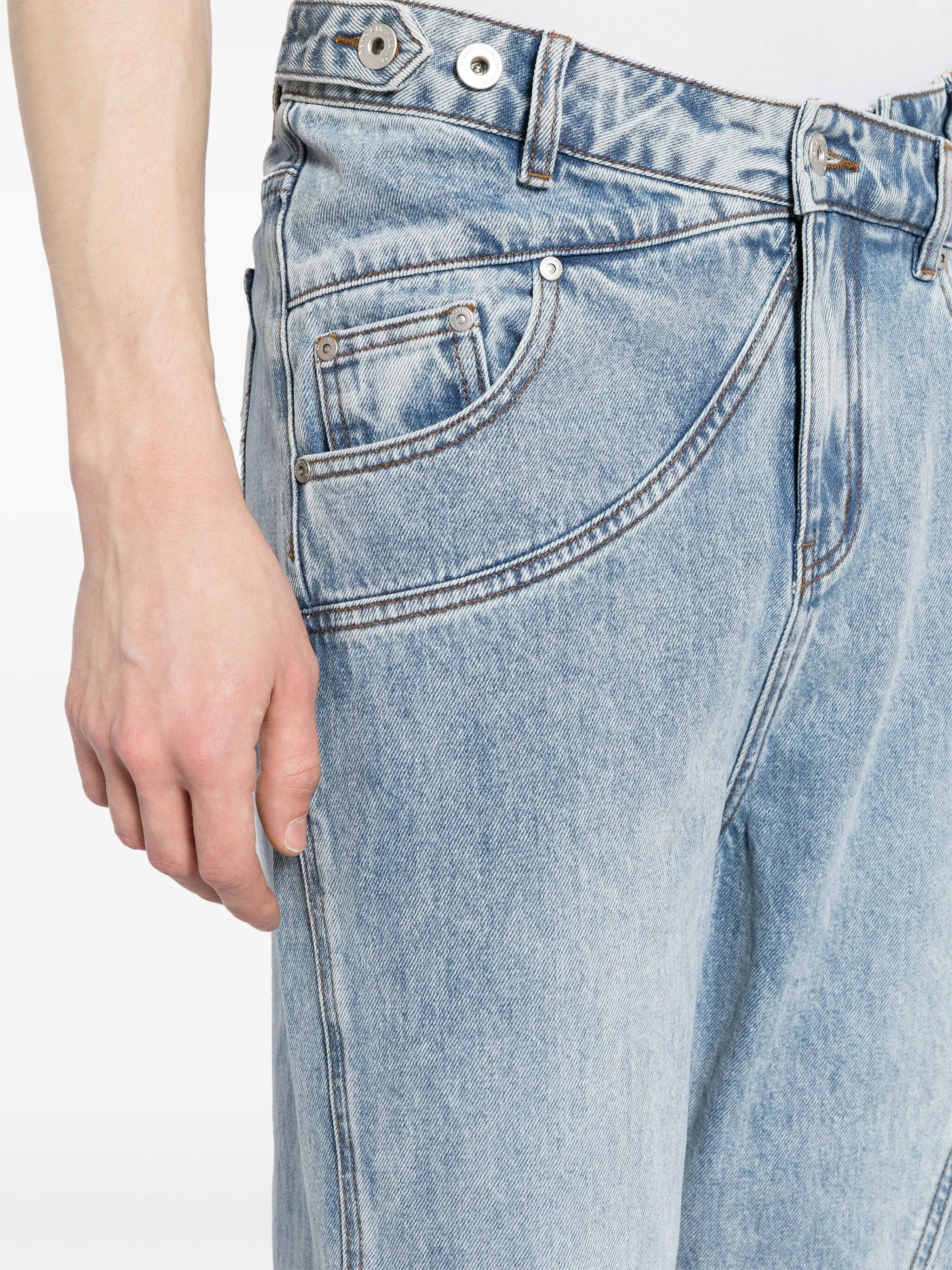 crossover waistband wide-leg jeans
