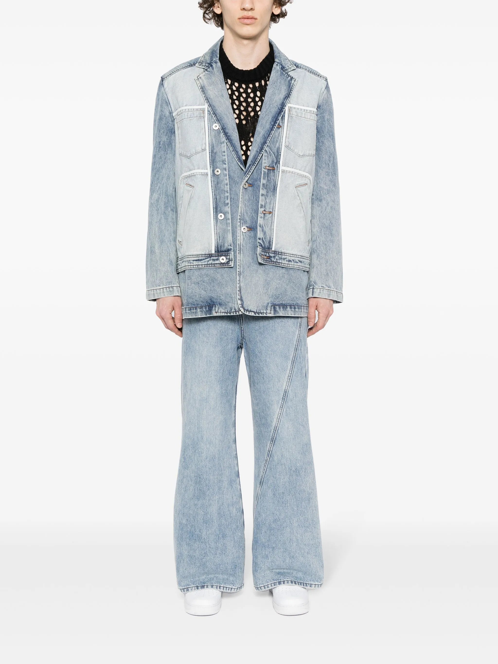 crossover waistband wide-leg jeans