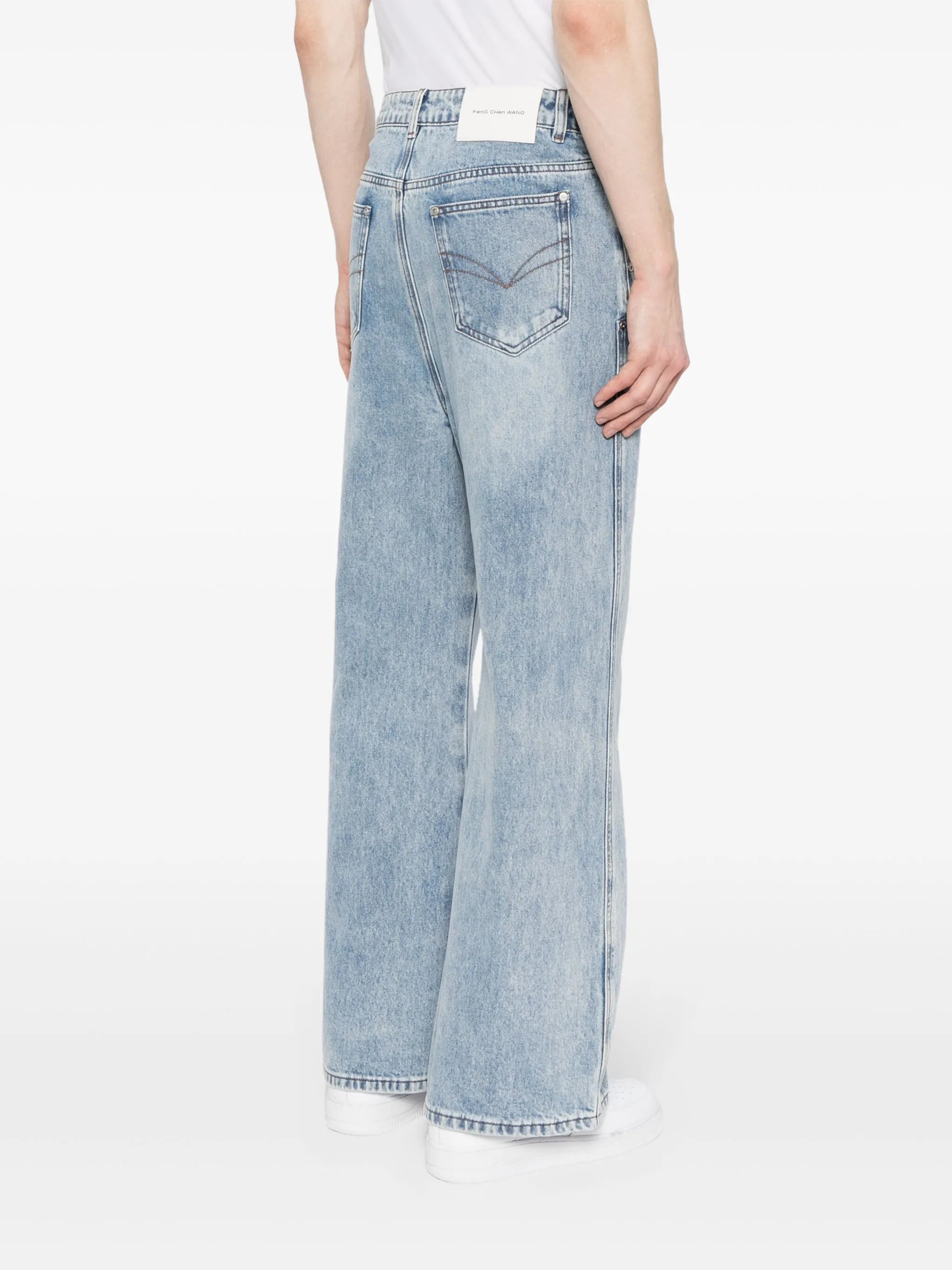 crossover waistband wide-leg jeans