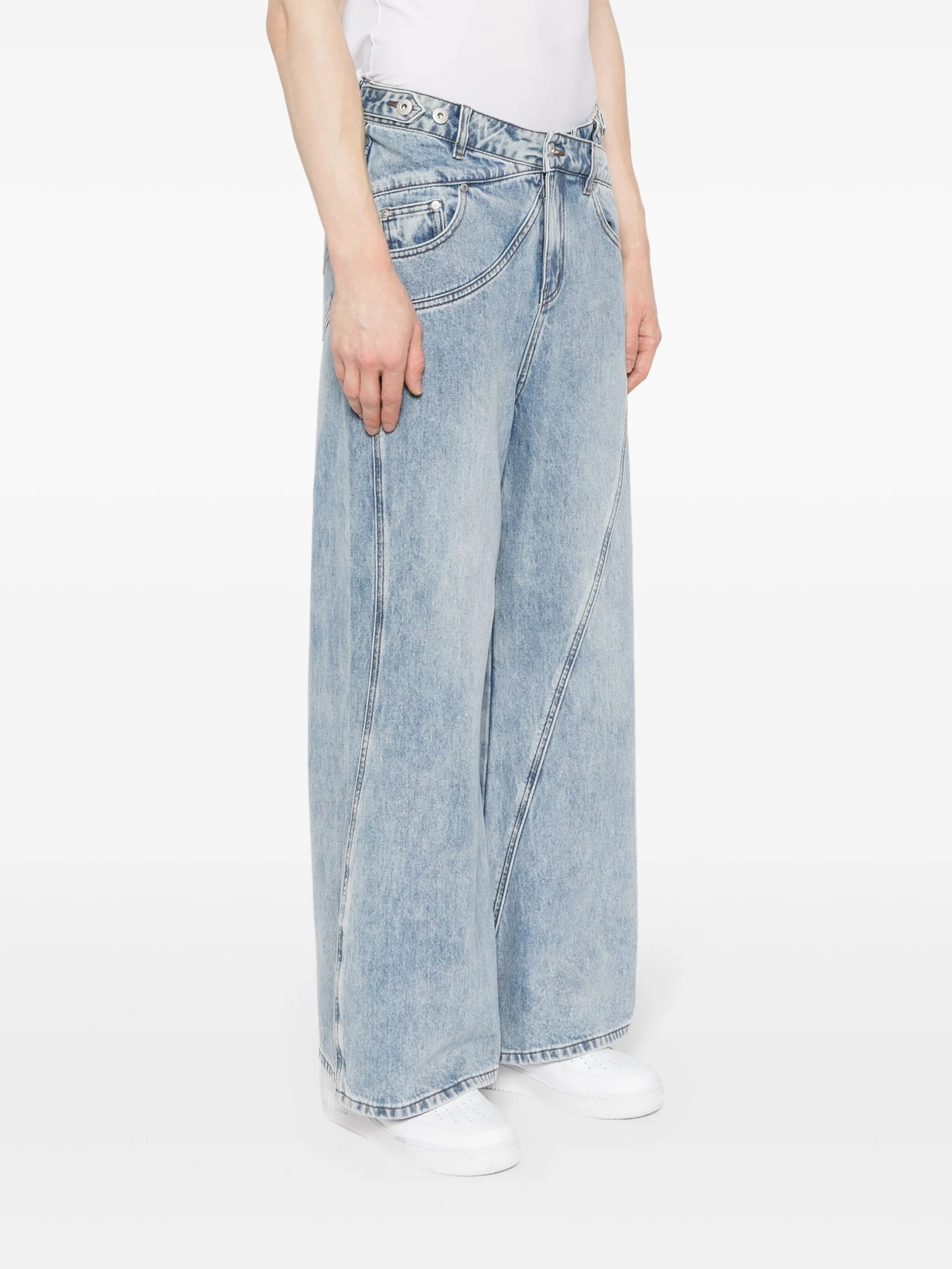crossover waistband wide-leg jeans