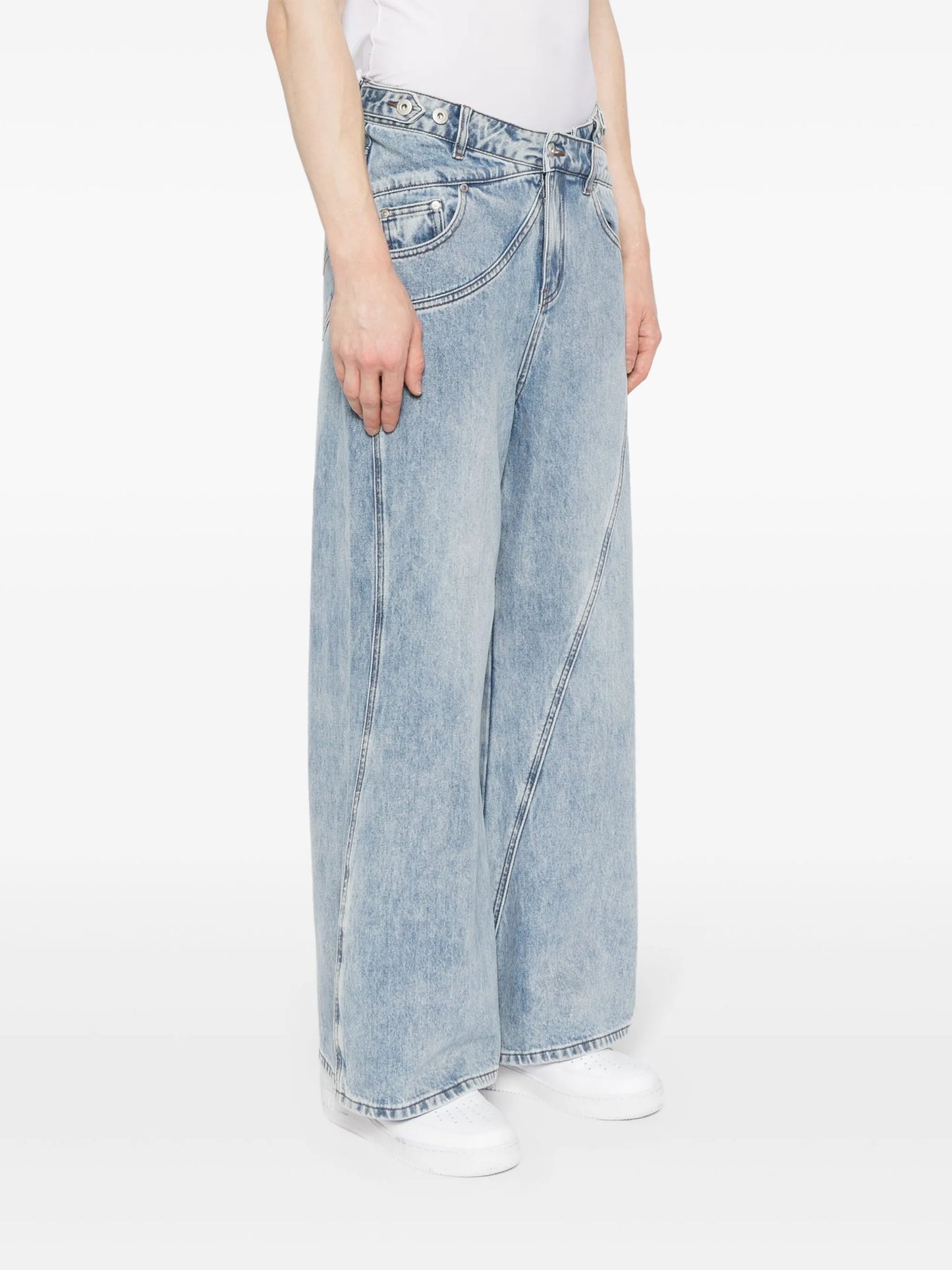 crossover waistband wide-leg jeans