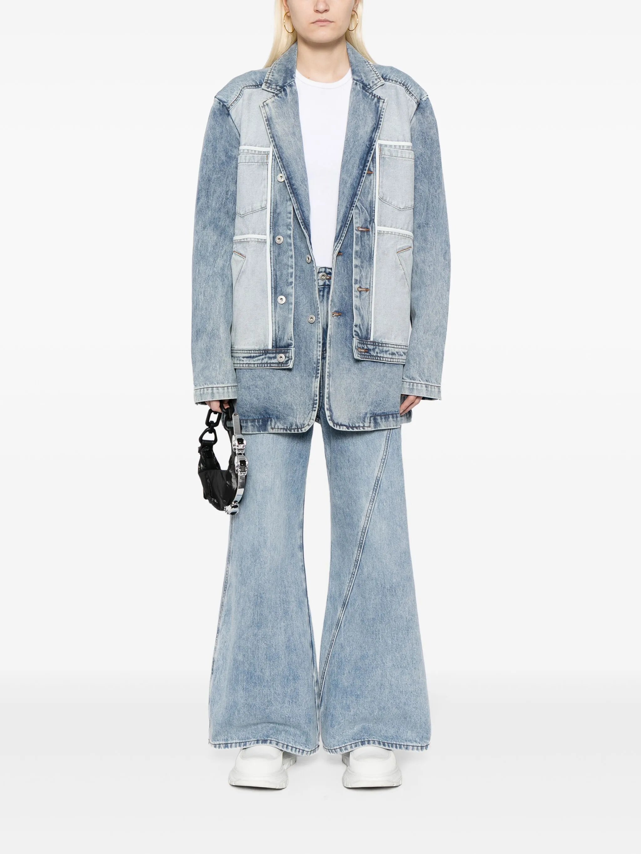 crossover waistband wide-leg jeans